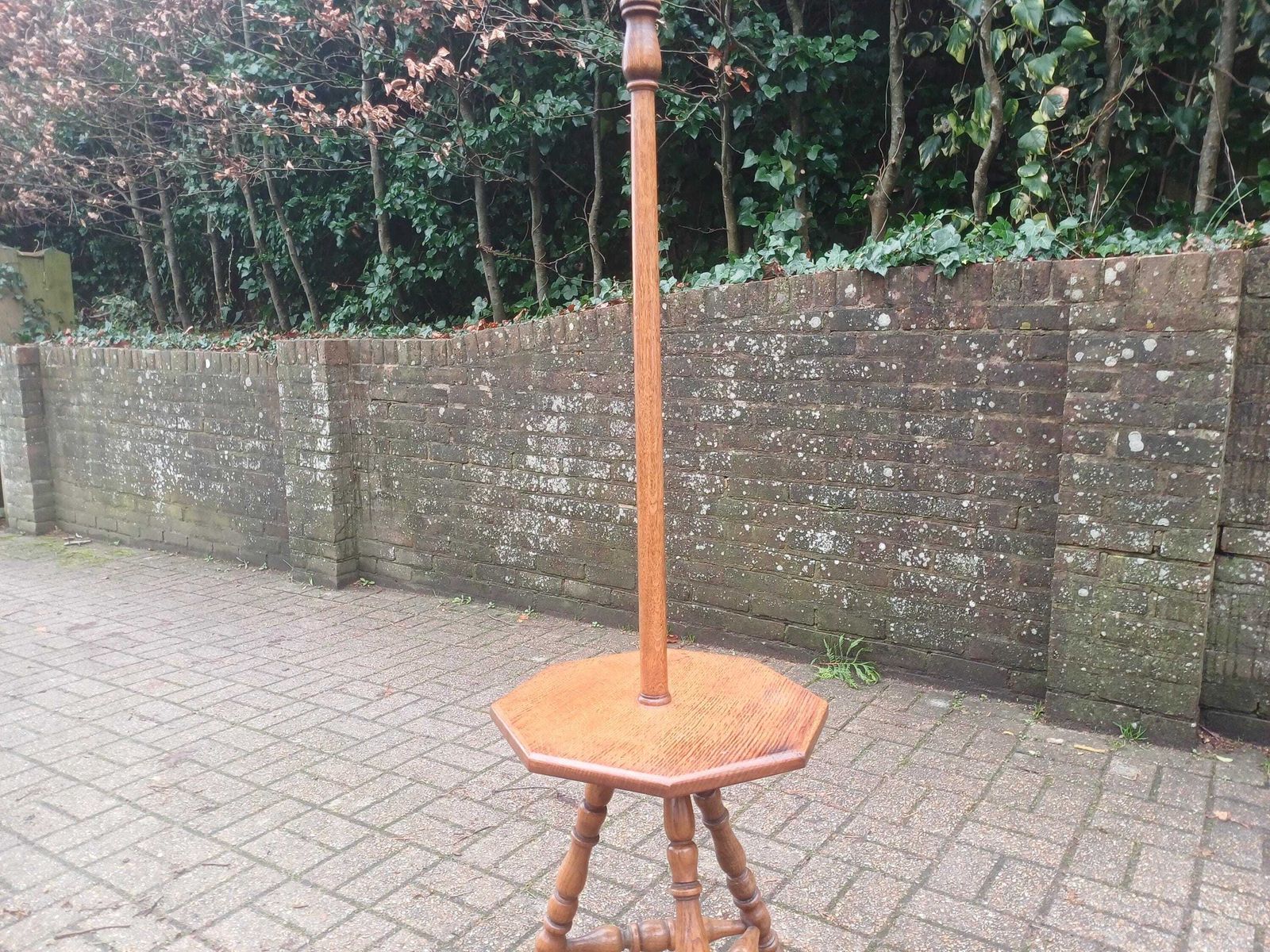 595.0 Antique Oak Lamp Table Arts And Crafts Floor Lamp Stand Early 20th Century Solid Oak Octagonal Top Turned Legs Side Table photo
