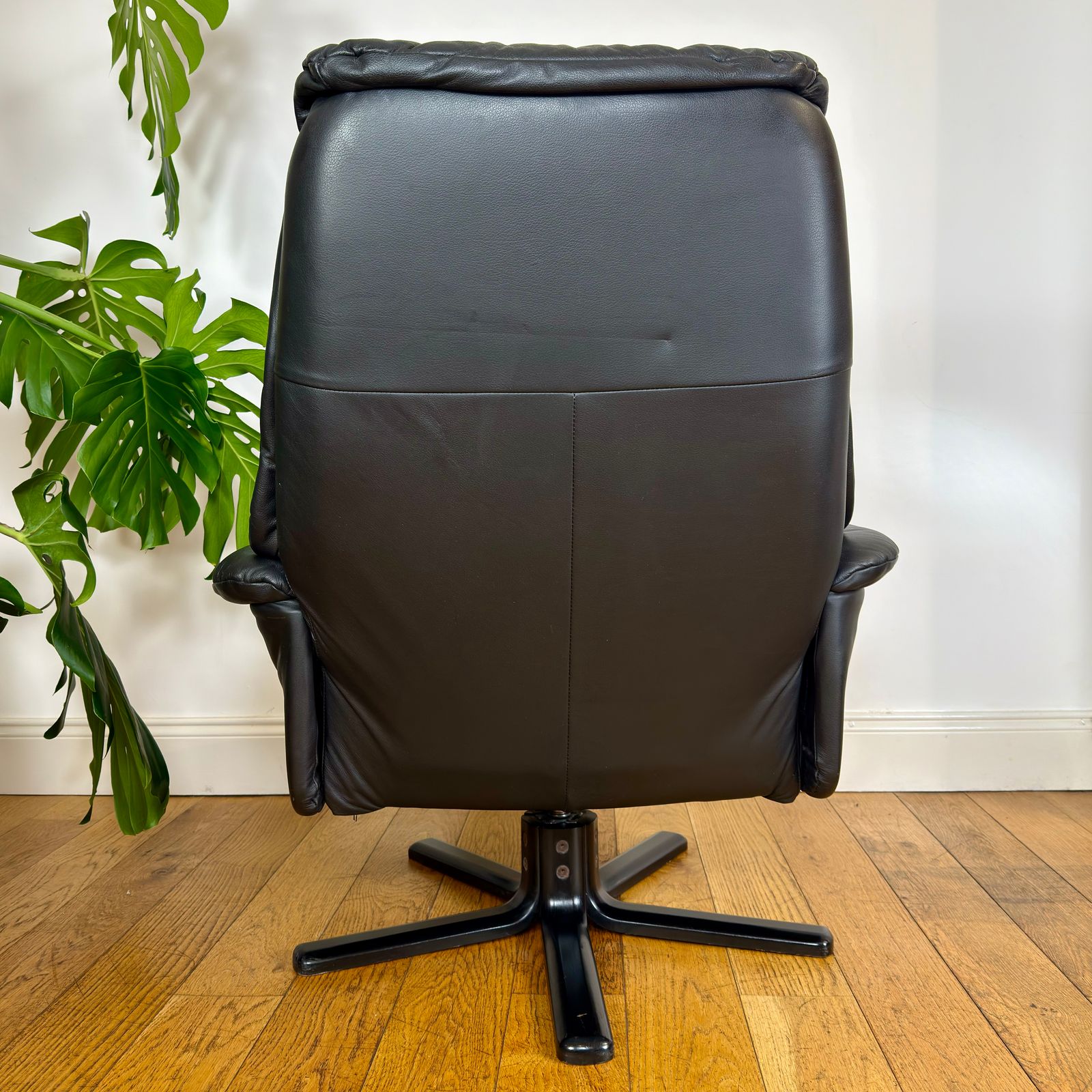 Vintage Scandinavian Leather Recliner Swivel Chair And Footstool photo 356.0
