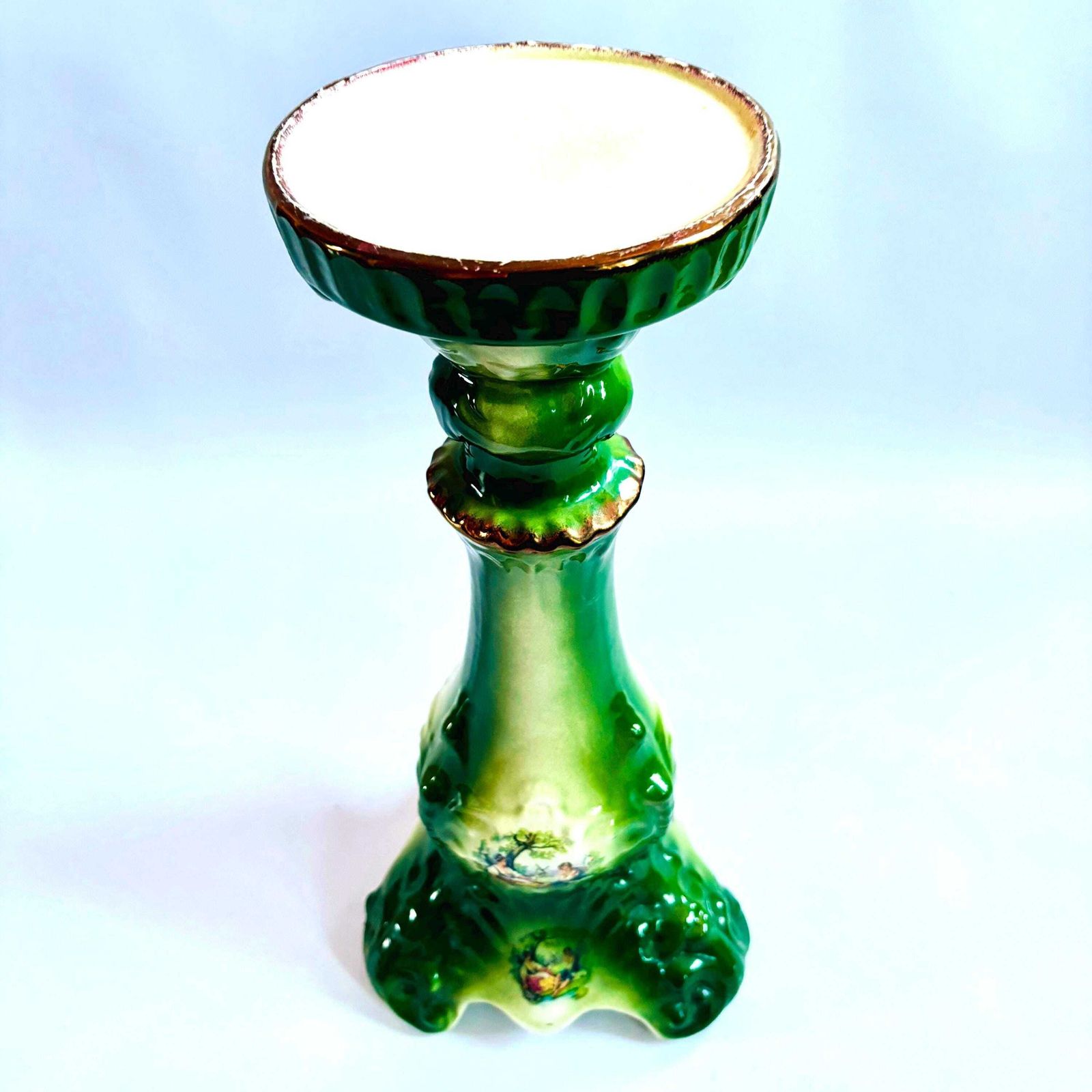 Klm Royal Staffordshire Jardinière: 1950s Mid Century Green Pottery Plant Stand photo for sale
