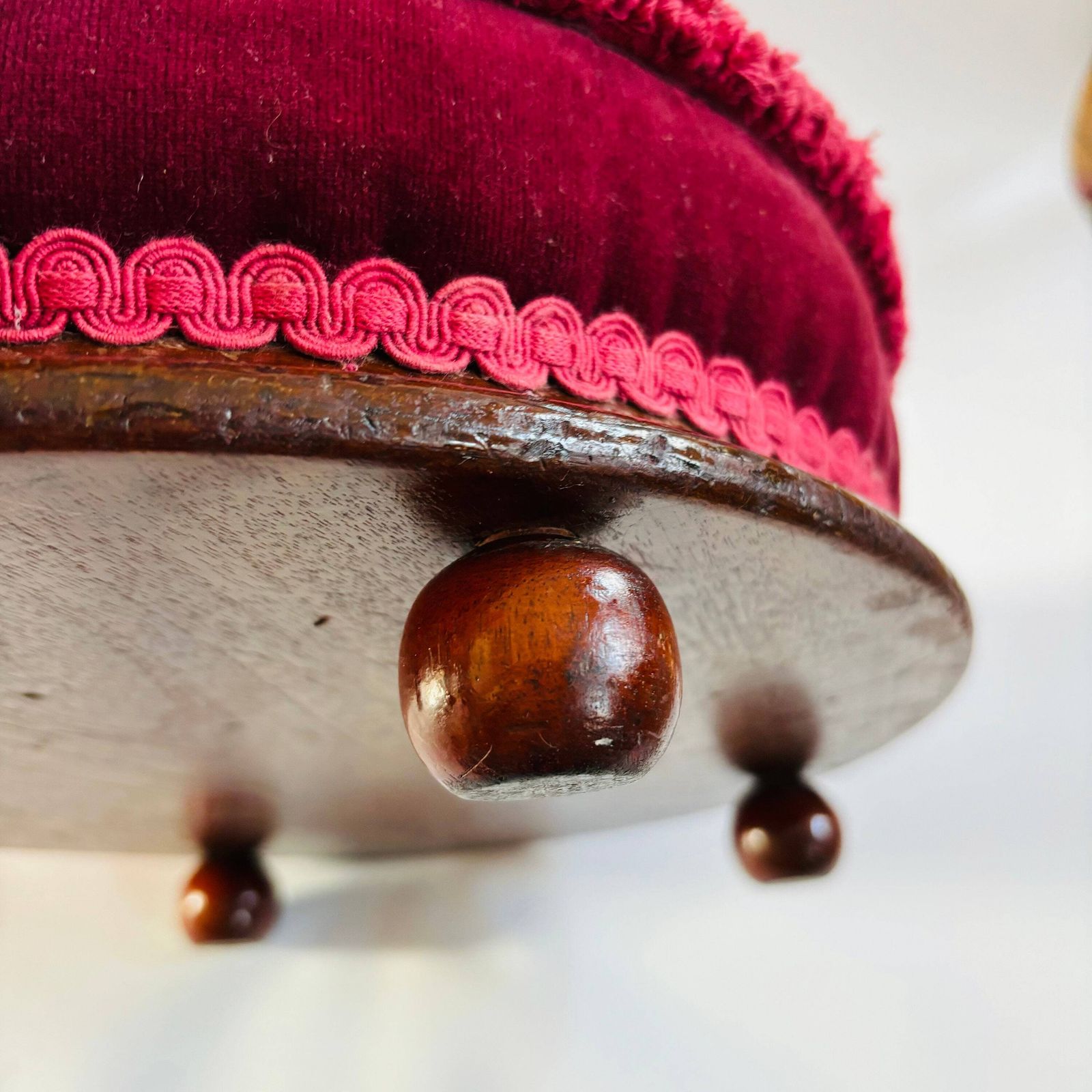 Antique Victorian Tapestry Foot Stool: Floral Mahogany Velvet Ottoman photo vinterior