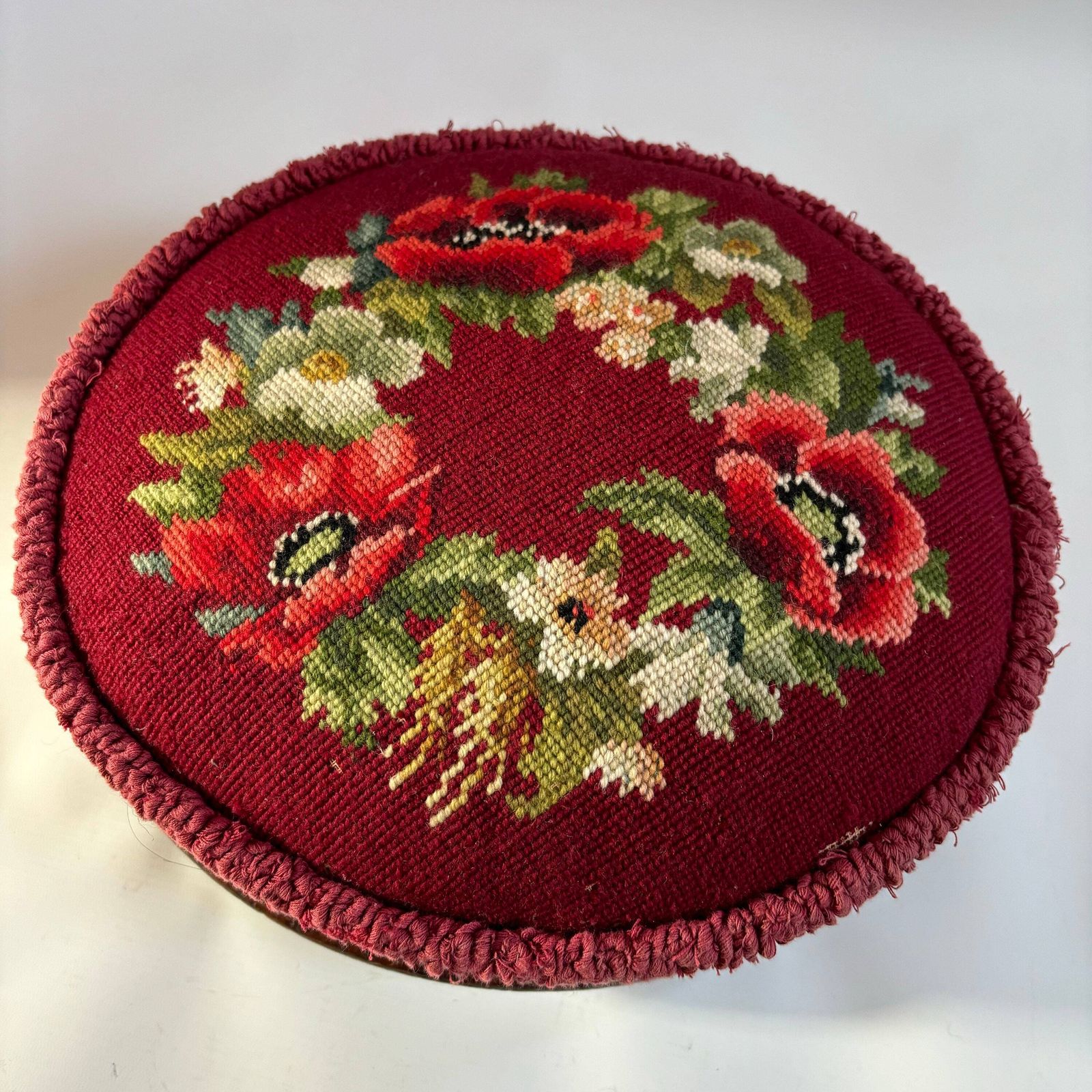 photo for sale Antique Victorian Tapestry Foot Stool: Floral Mahogany Velvet Ottoman