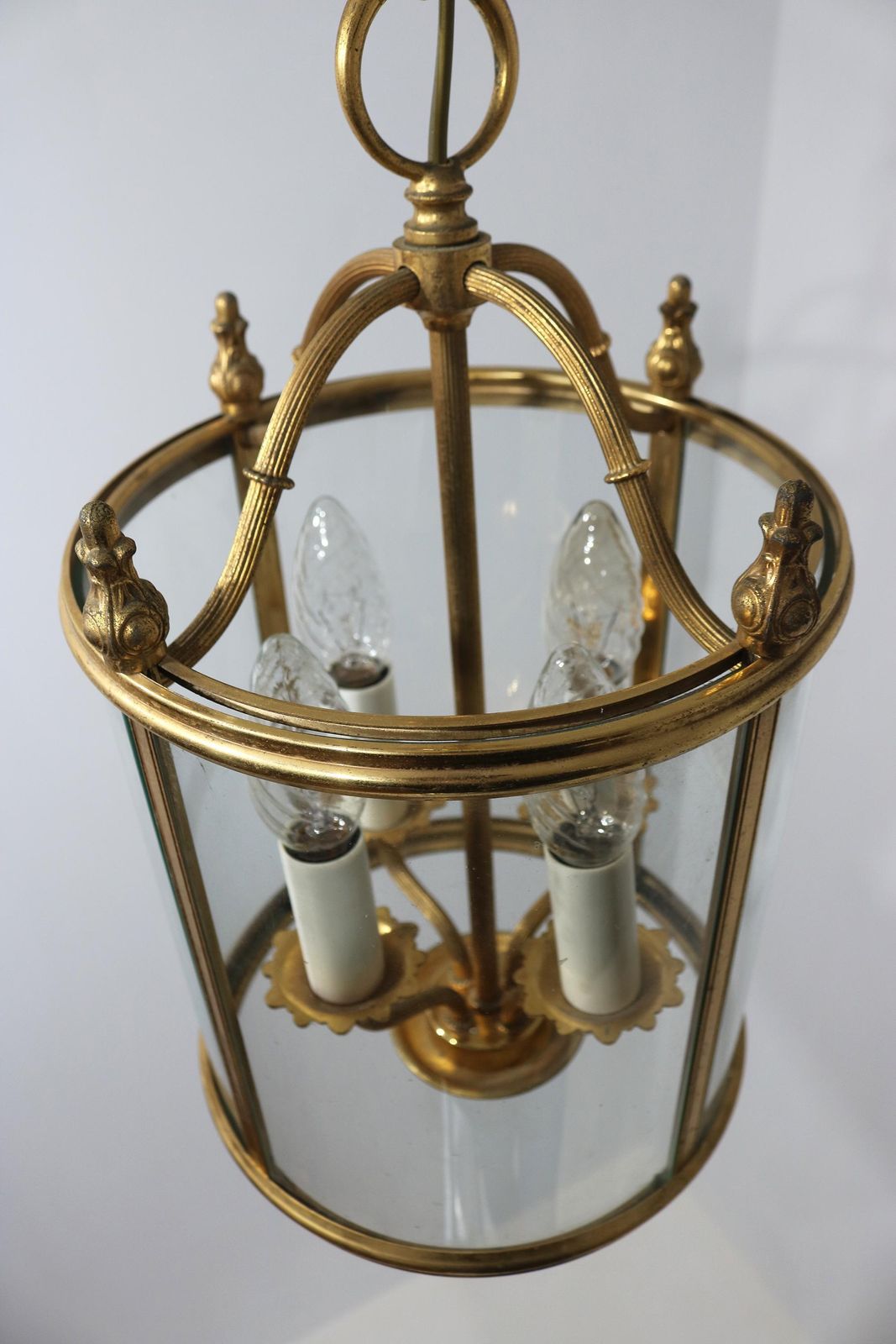 Signed Sciolari Gilt Brass Lantern: Italian Empire Style Pendant Lamp, 1960s photo for sale