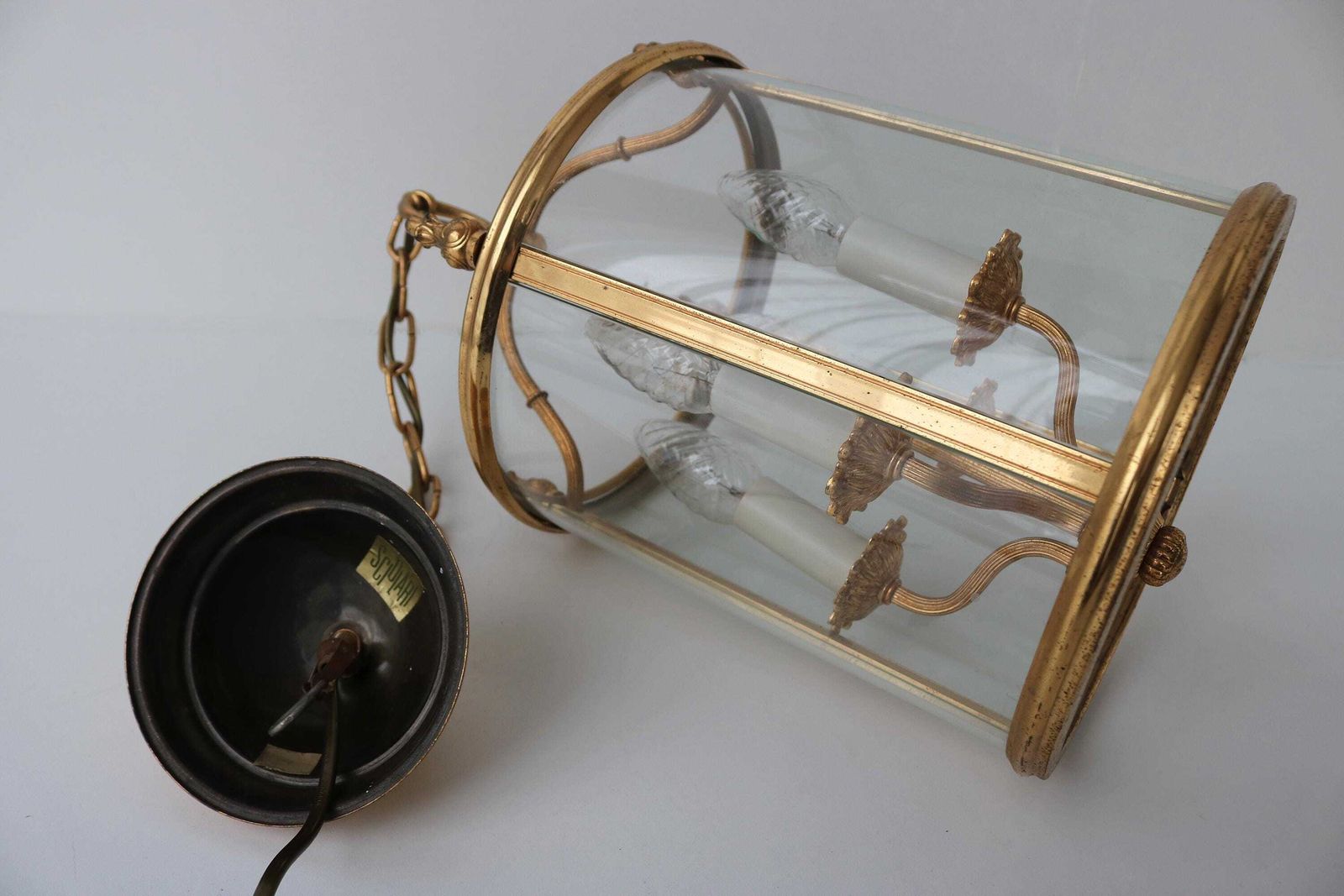 1082.0 Gesigneerde Sciolari Vergulde Messing Lantaarn: Italiaanse Empire Stijl Hanglamp, Jaren 1960 photo