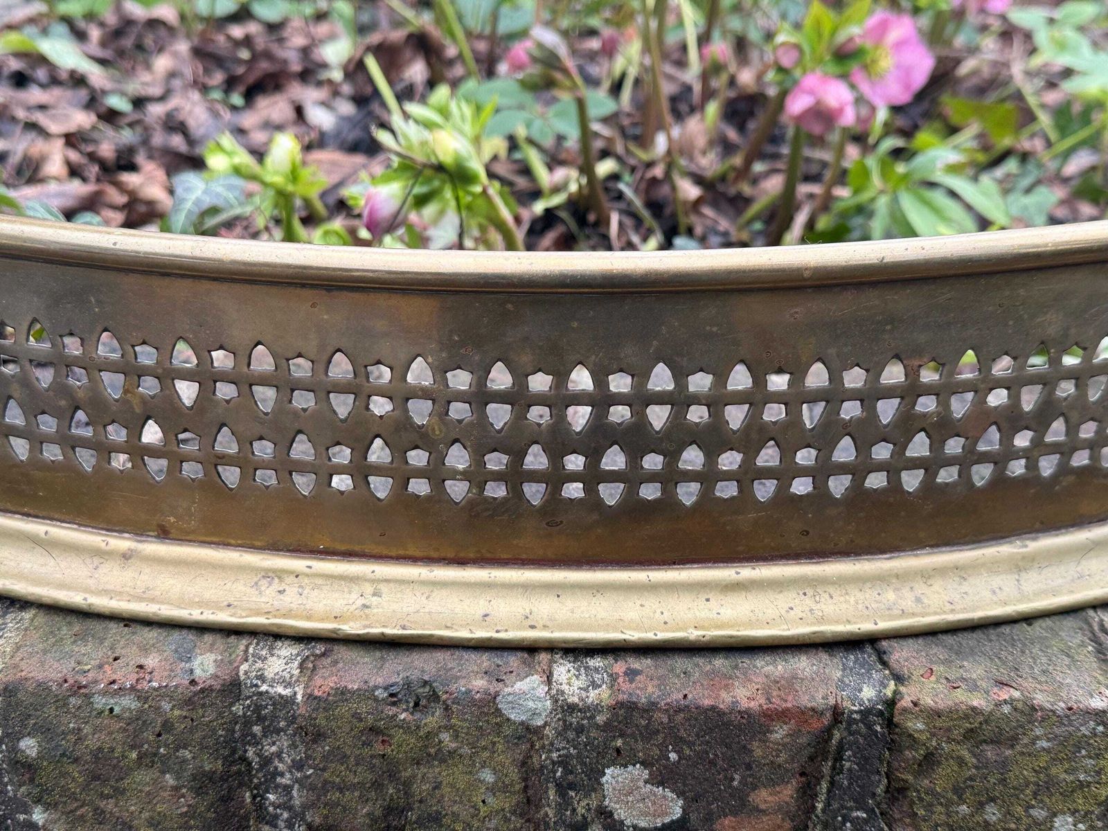 Antique Brass Fire Fender Victorian Pierced Hearth Fender Decorative Fireplace Guard photo vinterior
