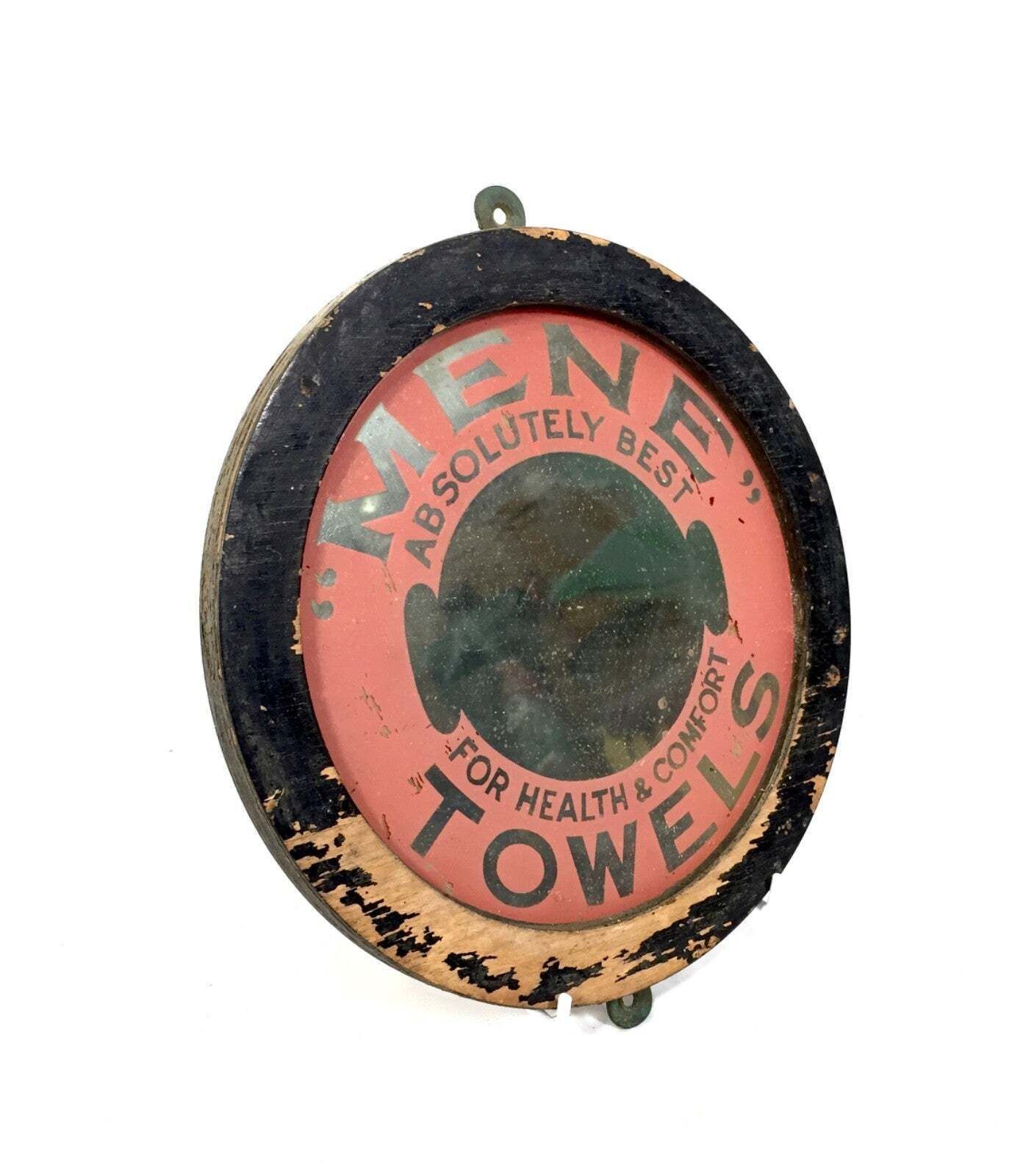 Antique Advertising Mene Towels Mirror / Sign / Wall Hanging C.1930 / Bathroom