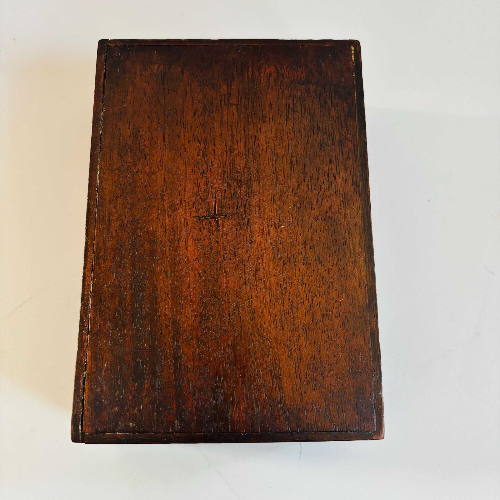 Antique Edwardian Elm Trinket Box: Chip Carved Design, Picture Insert photo buy