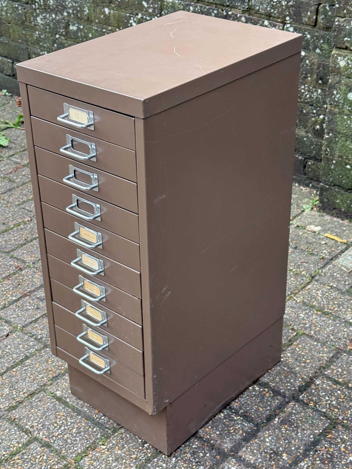 295.0 Mid Century Metal Filing Cabinet Drawer Unit Industrial Storage Chest Vintage Office   Coffee Latte Coloured, 10 Drawers photo