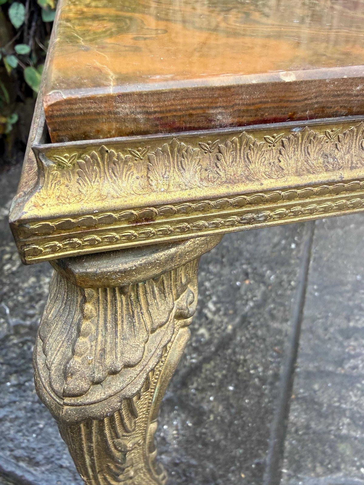 Authentic Retro Brass Detailed Side Table With Marble Onyx Top Retro Neoclassical Style photo vinterior