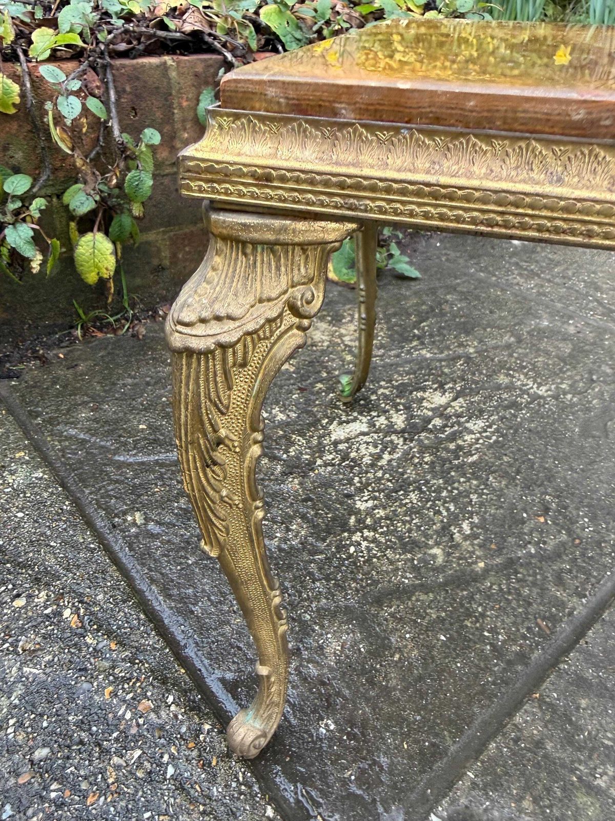 photo for sale Authentic Retro Brass Detailed Side Table With Marble Onyx Top Retro Neoclassical Style