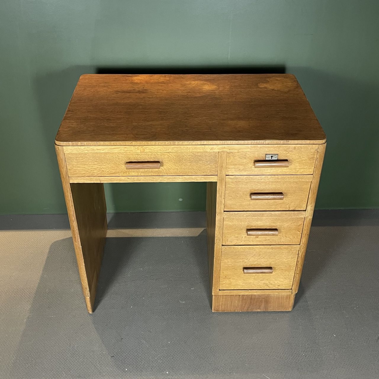 Art Deco Single Pedestal Wooden Desk photo for sale