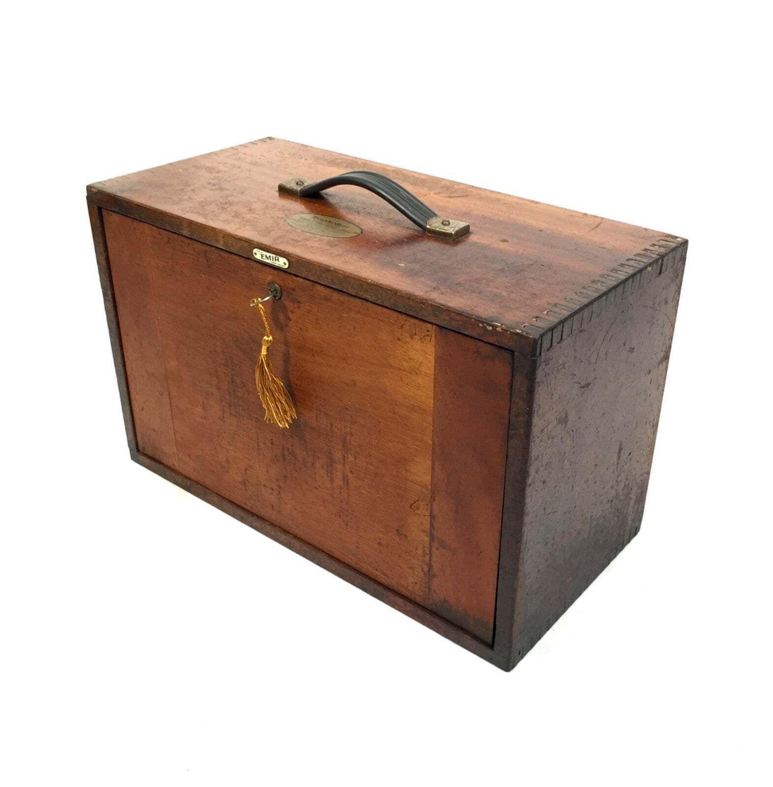 Antique Wooden Engineers Toolbox / Collectors Cabinet By Emir With Key C.1950 photo furniture