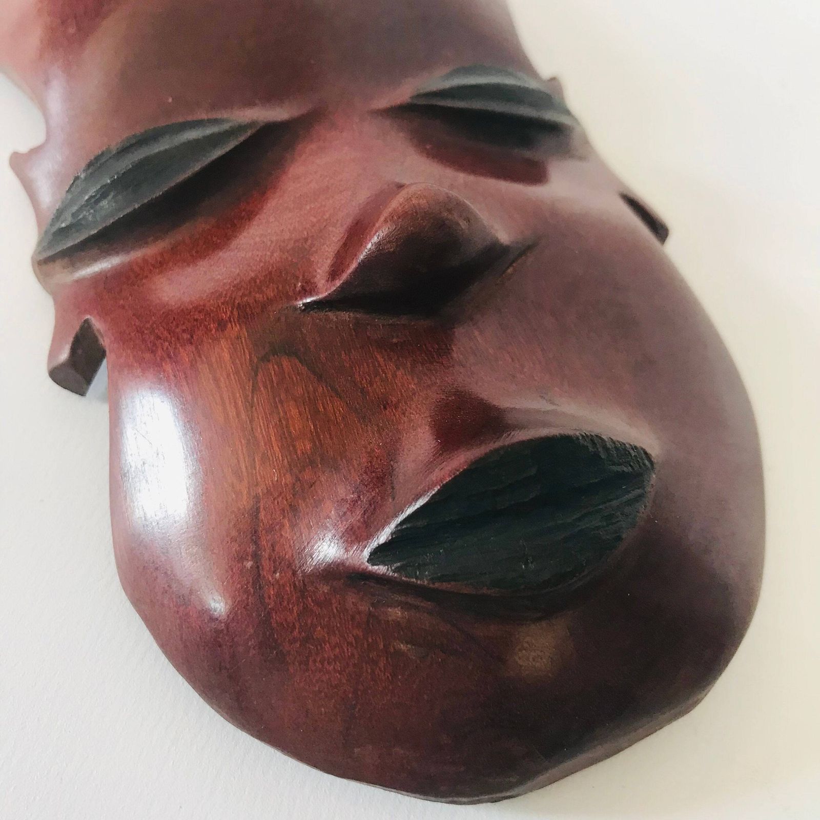 Mid Century Ebony Wood Lady Face Mask   1970s African Decor photo 58.0