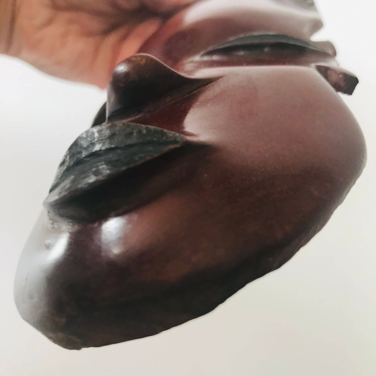 Mid Century Ebony Wood Lady Face Mask   1970s African Decor photo vinterior