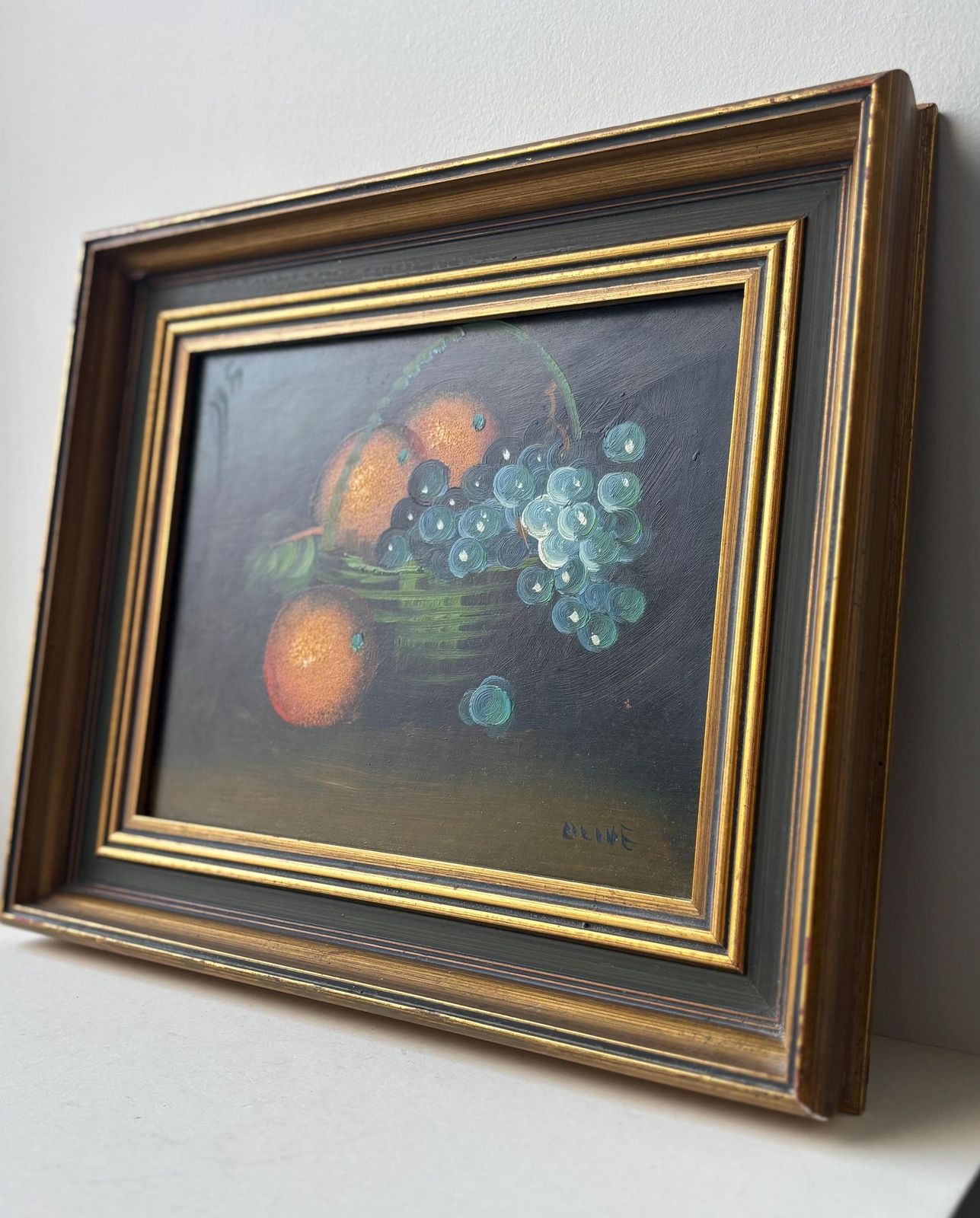 Vintage Framed Still Life Painting, Fruit Basket Oil Painting, Dark Moody Wall Art, Gilt Frame, Traditional Home Decor photo furniture