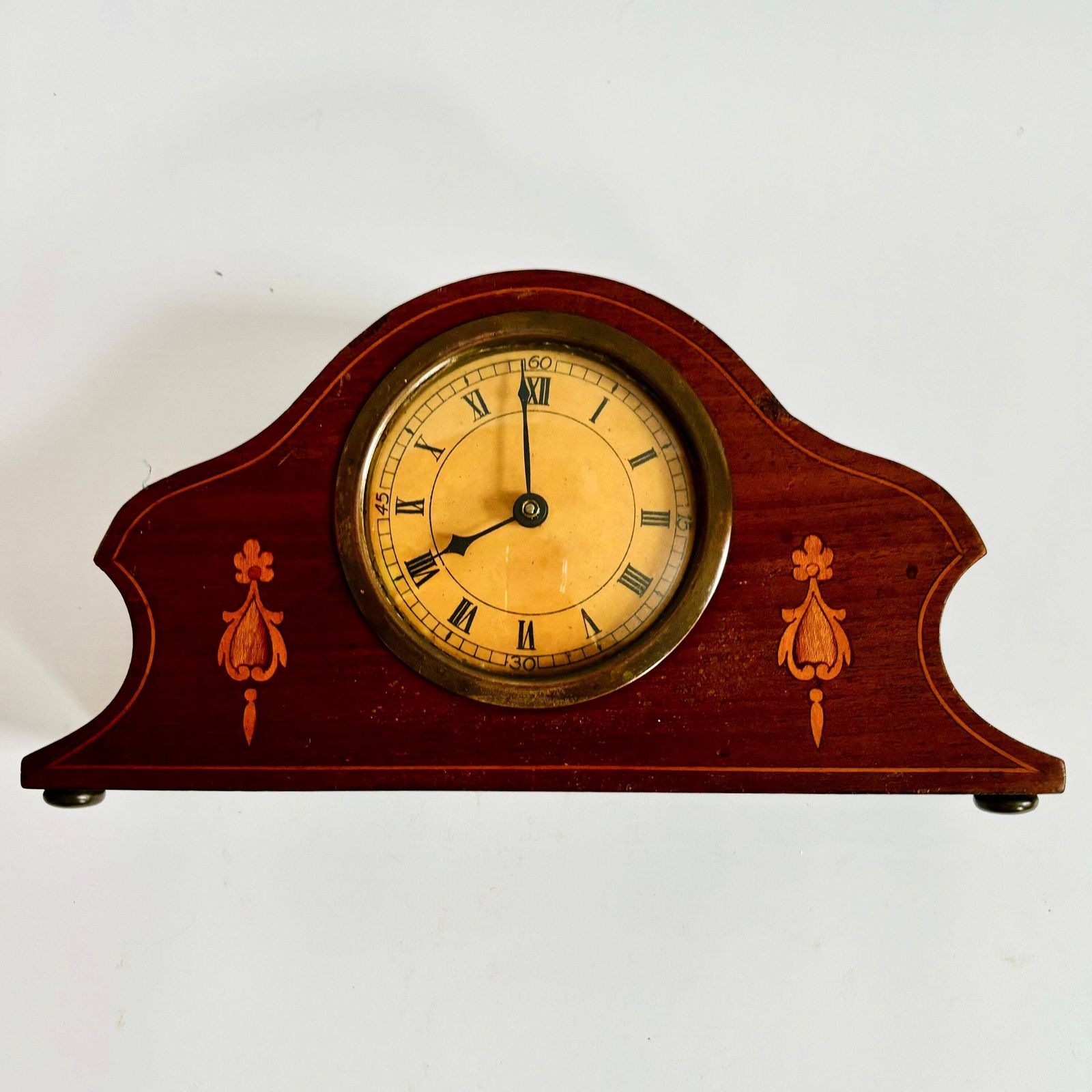 Antique Edwardian Mahogany Mantel Clock With Brass Marquetry (For Restoration) photo furniture