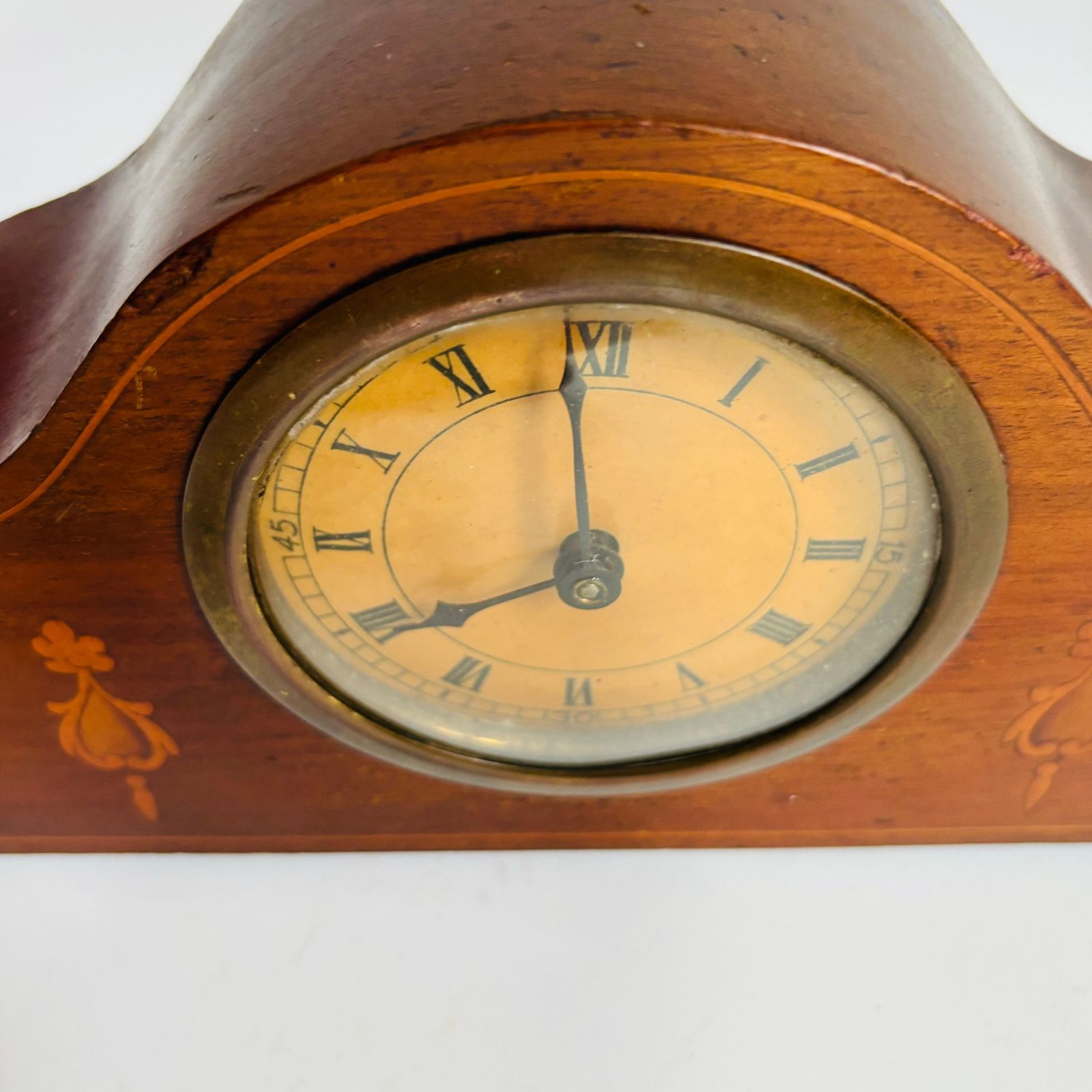 Antique Edwardian Mahogany Mantel Clock With Brass Marquetry (For Restoration) photo for sale