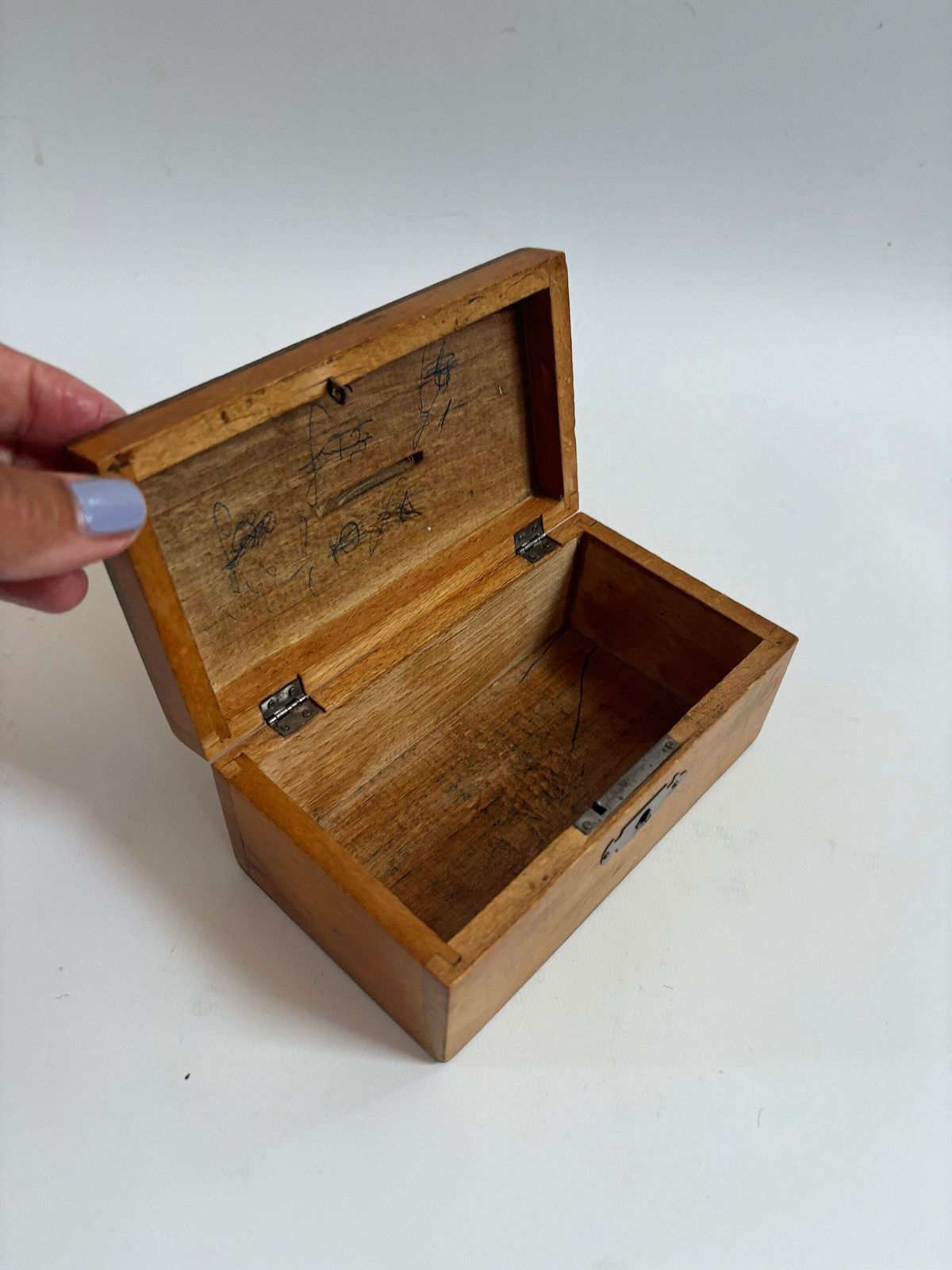 Antique 1920s Elm Wood Coin Box: British Display Keepsake photo for sale
