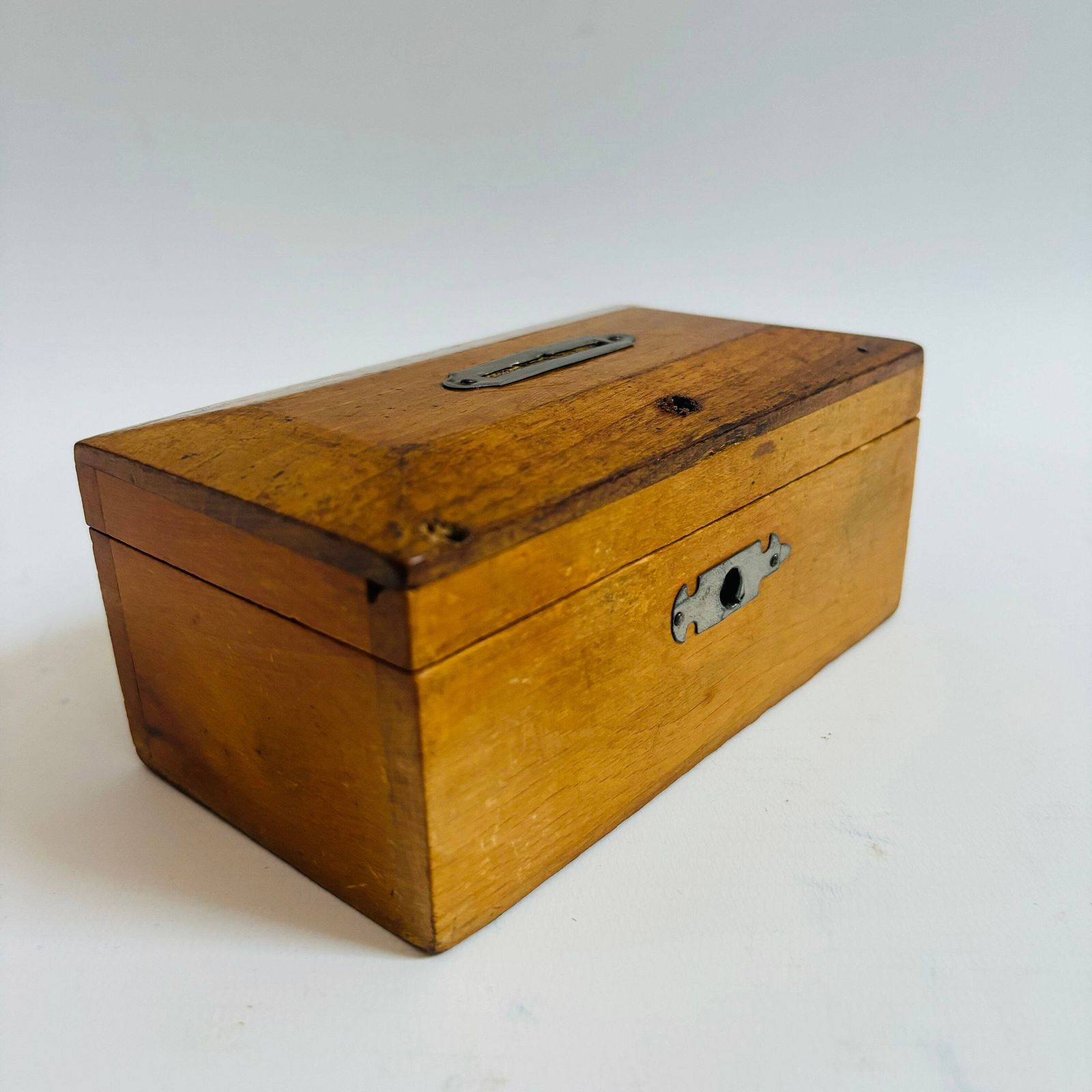 Antique 1920s Elm Wood Coin Box: British Display Keepsake photo buy