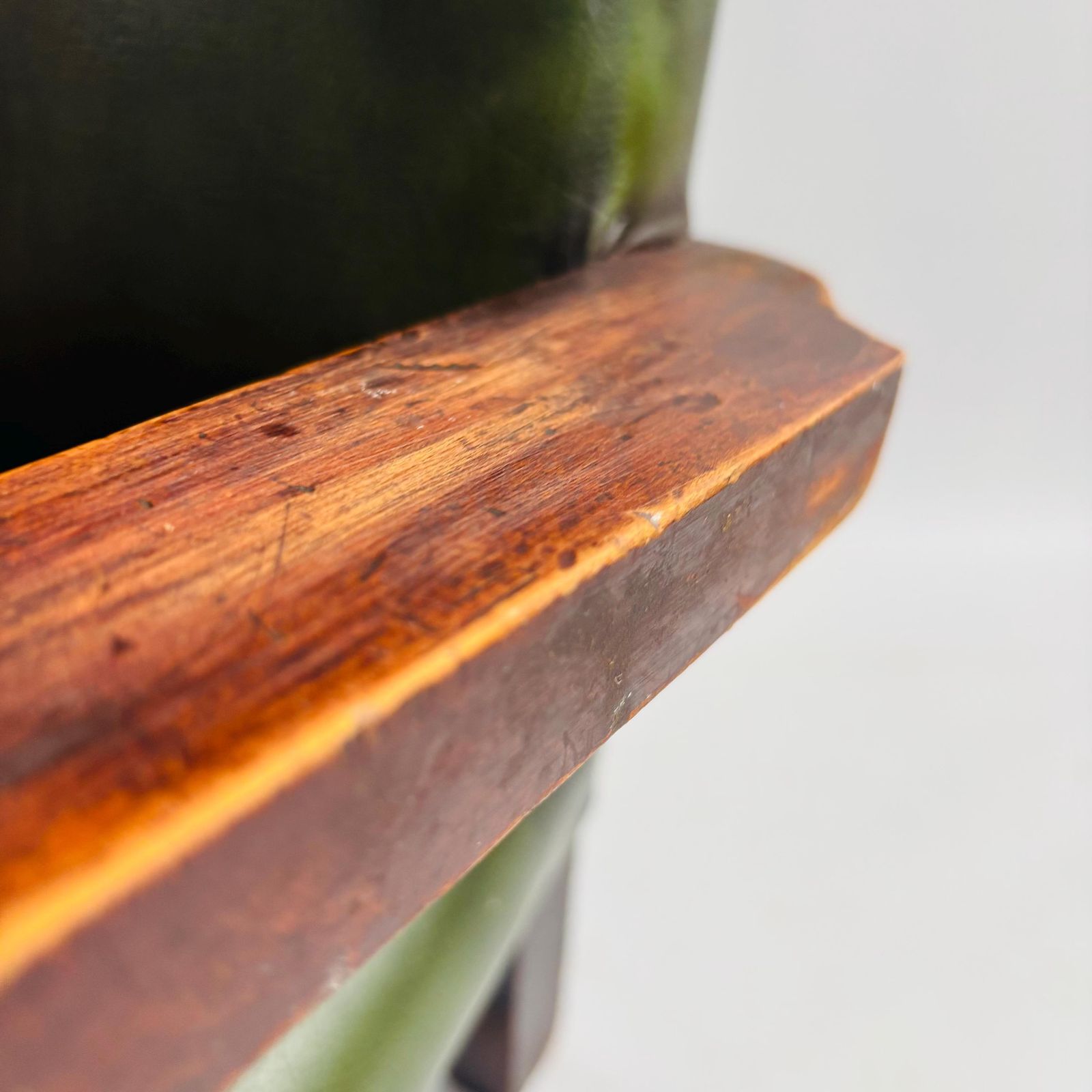 Mid Century Modern Child's Chair: Oak & Hunter Green Leather, Scandinavian Retro Style photo 215.0