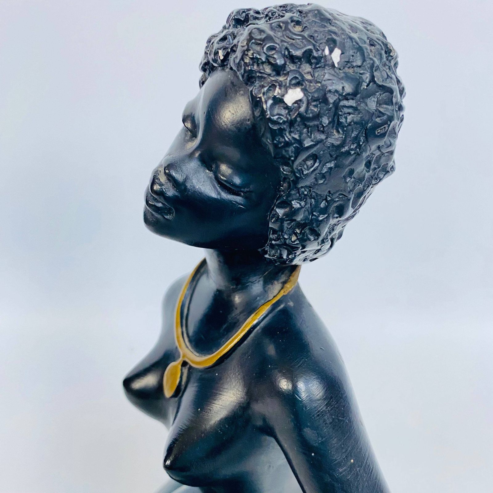 photo for sale Vintage Chalkware African Woman Figurine: Mid Century Diomede Nieri Art