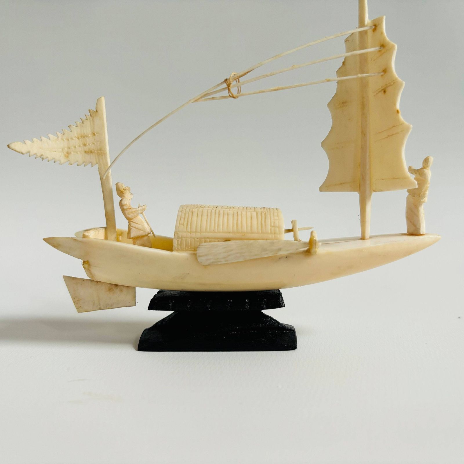 Antique Chinese Resin Ship Miniature: Fisherman Boat Ornament photo for sale