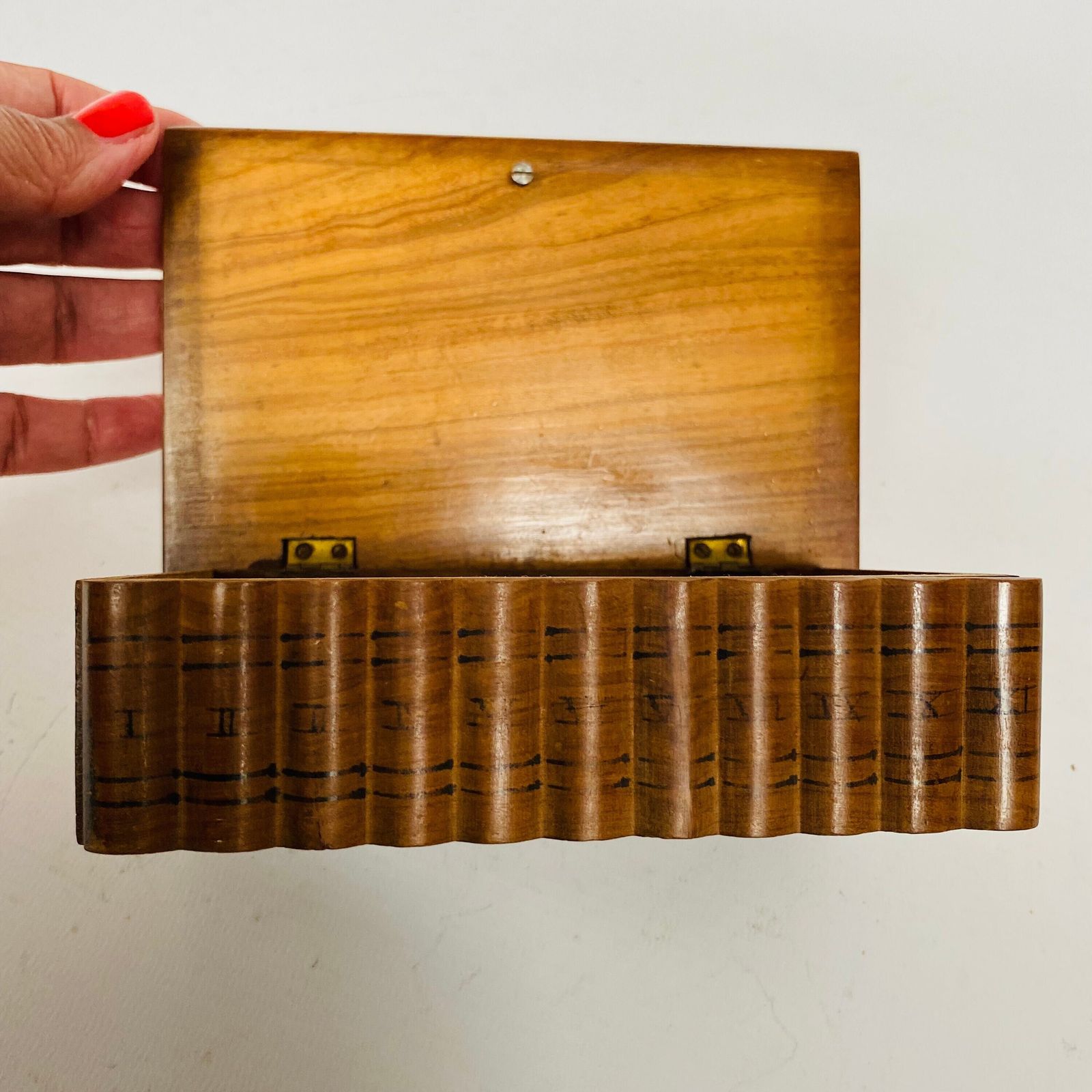 Antique Olive Wood Puzzle Box: Gibraltar Souvenir With Painted Swallows photo 105.0