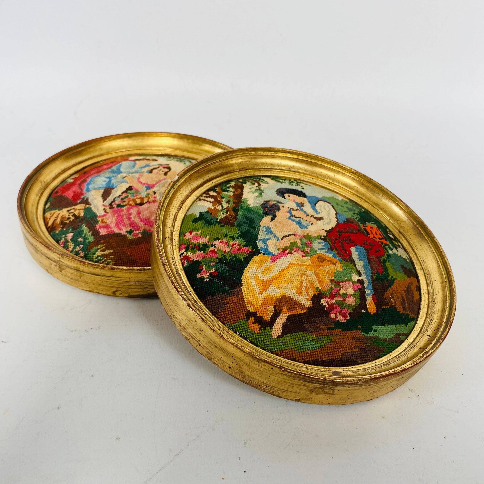 Vintage Victorian Needlepoint Pictures: Romantic Couple Tapestry Art photo vintage