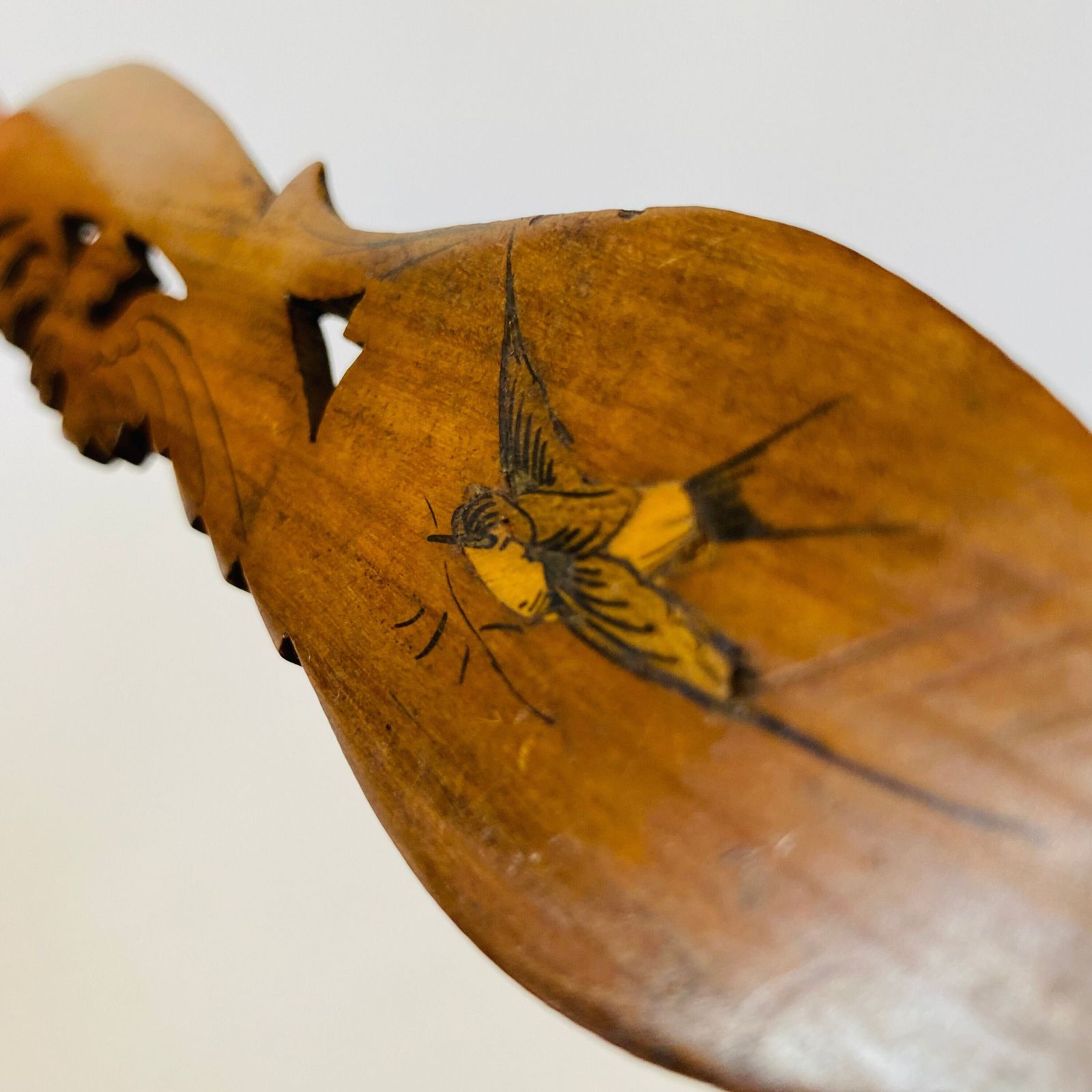 Rare Collectable Letter Opener  1930's Olive Wood/Swallow Bird Love Handmade/Marquetry/Folk Details photo 60.0