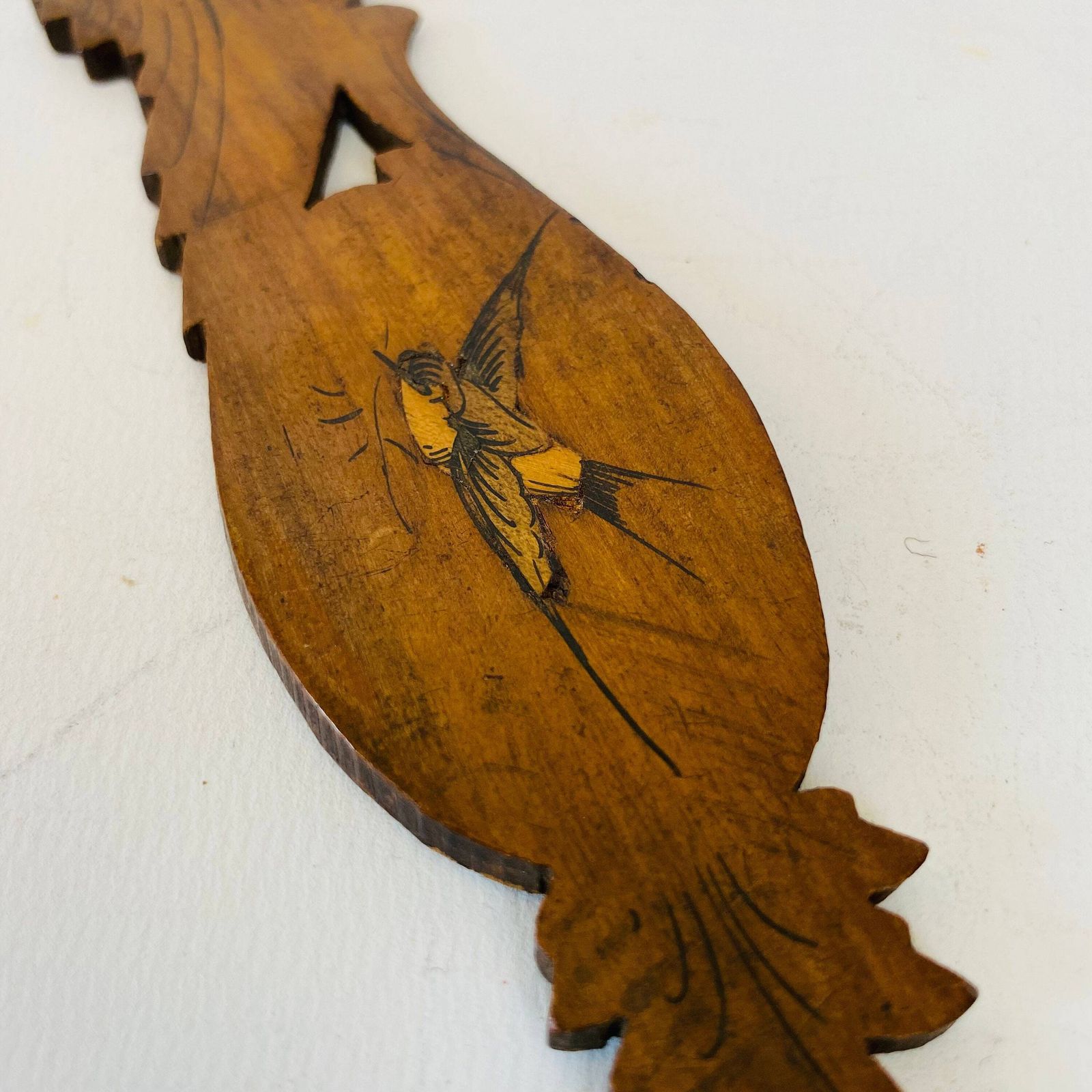 Rare Collectable Letter Opener  1930's Olive Wood/Swallow Bird Love Handmade/Marquetry/Folk Details photo buy