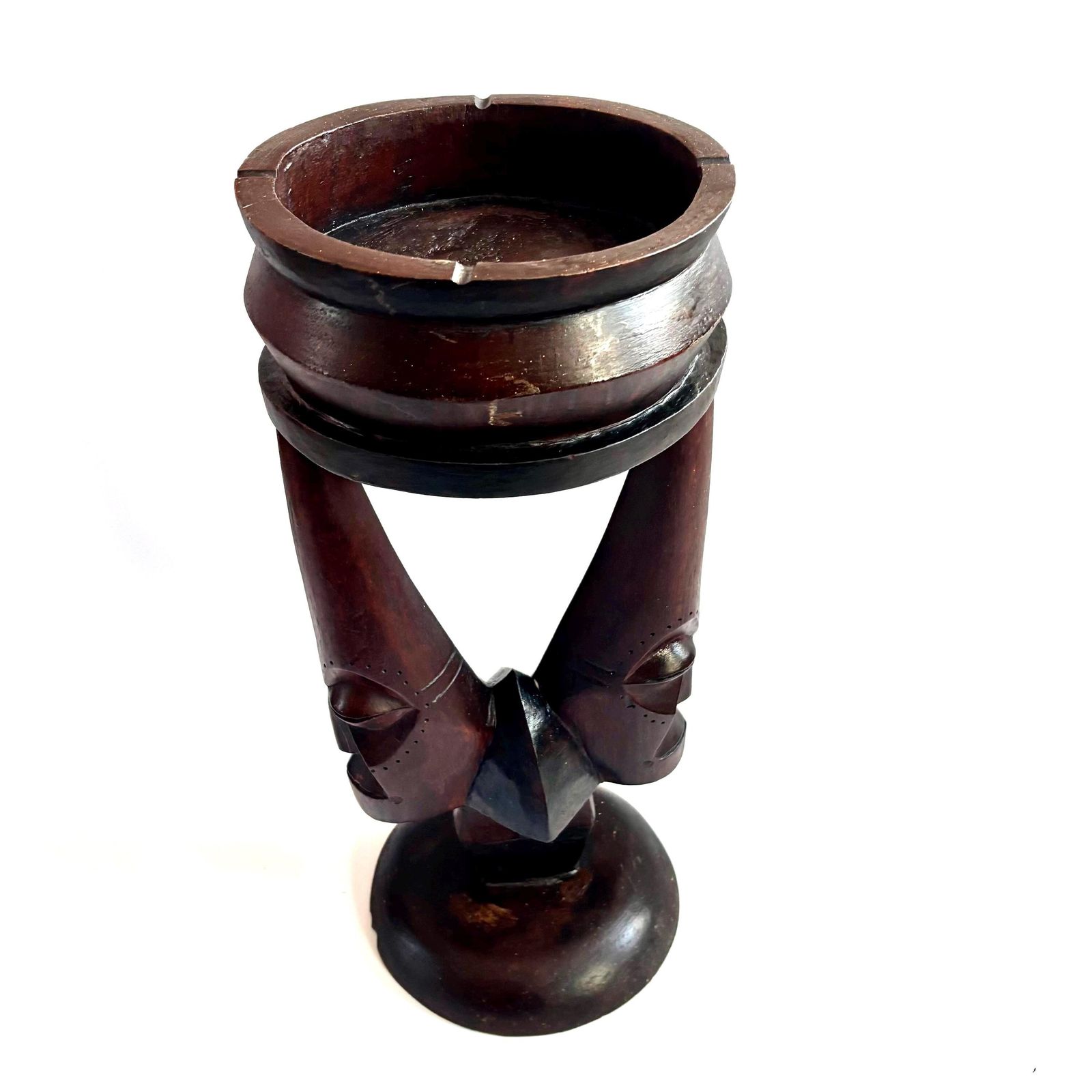Antique Tonga Ebony Wood Stand: 1950s African Shaman Carved Plant Stand