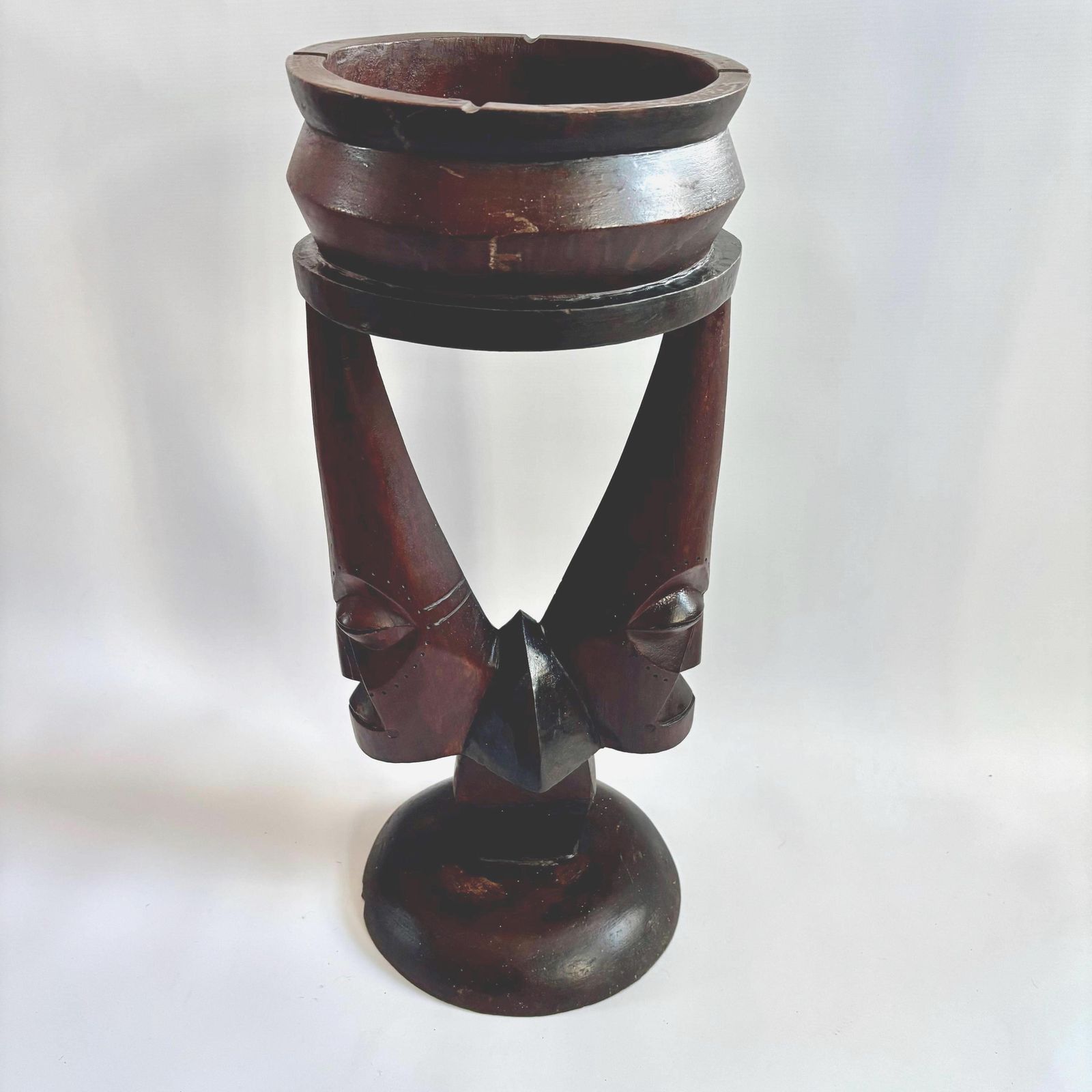 Antique Tonga Ebony Wood Stand: 1950s African Shaman Carved Plant Stand photo furniture