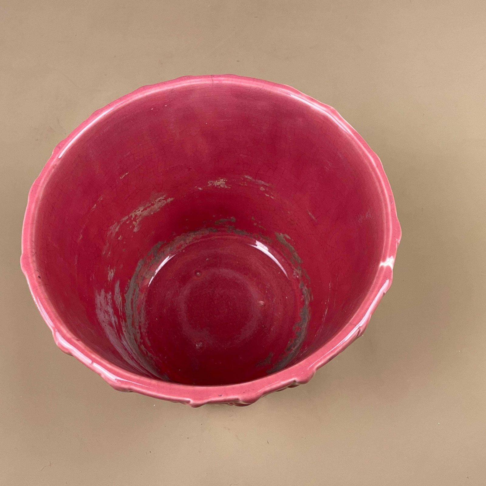 Pink Ceramic Planter Pot Bamboo Pattern Vintage Asian Style Glazed Flower Pot Home Decor Mid Century Oriental Japanese Style photo buy