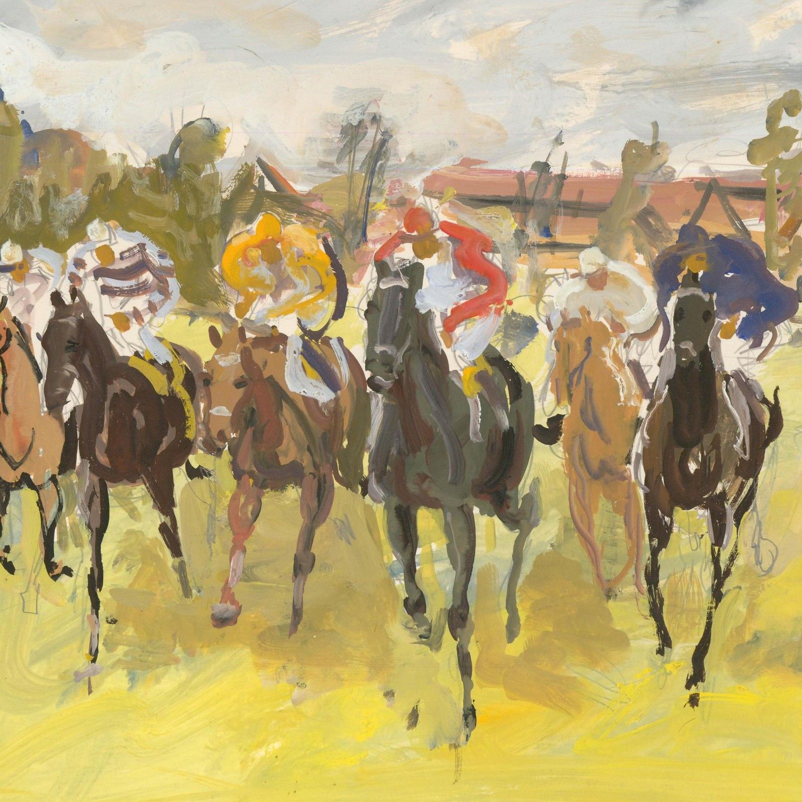 Attrib. Yves Fournier (1917 2016) 20th Century Gouache, The Finish Line photo for sale