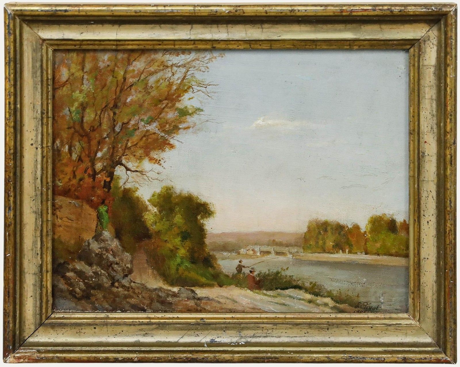 Louis Pivot Early 20th Century Oil, Fishing In Autumn