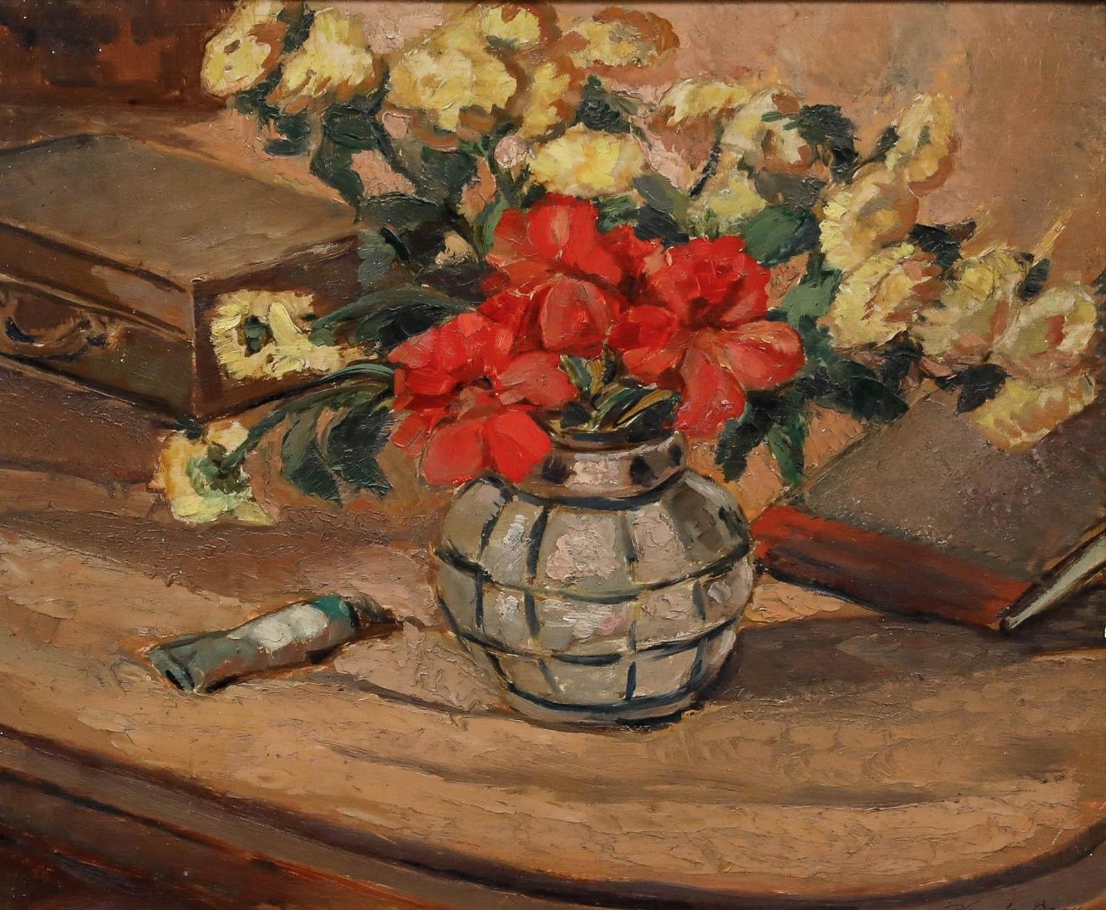 Vandenberghe Early 20th Century Oil, Still Life With Flowers photo furniture
