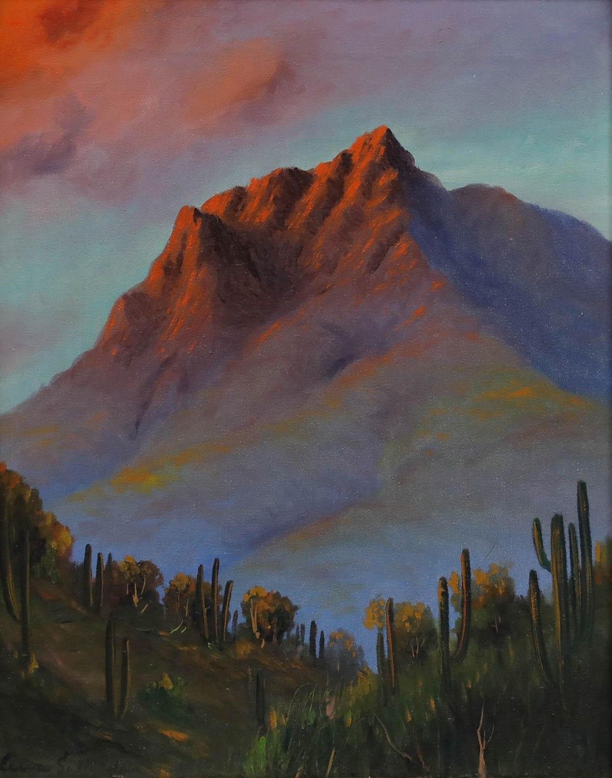Lena Suttington Framed 20th Century Oil, Desert Mountains At Sunset photo furniture