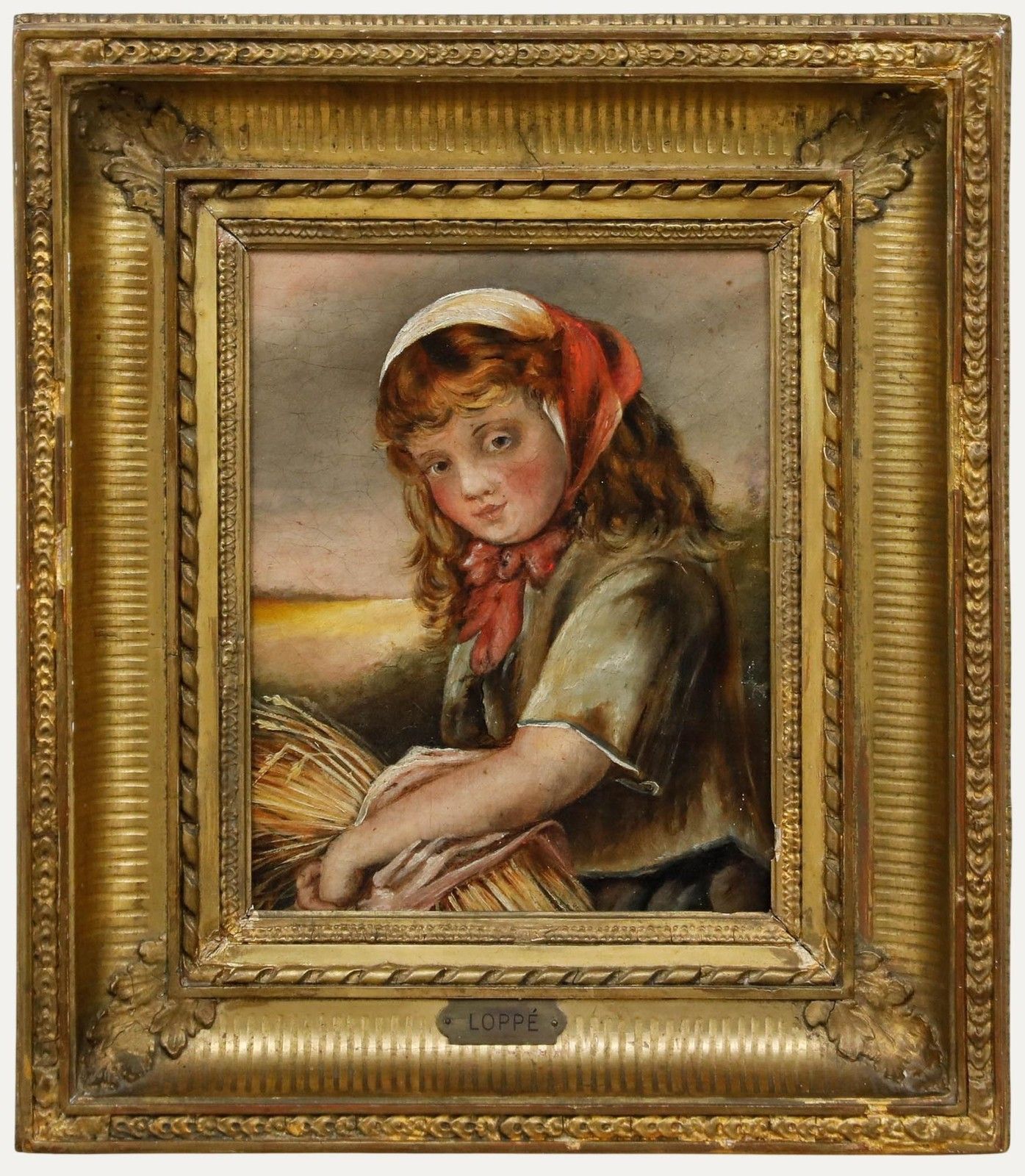 19th Century Oil Girl With A Wheat Sheaf