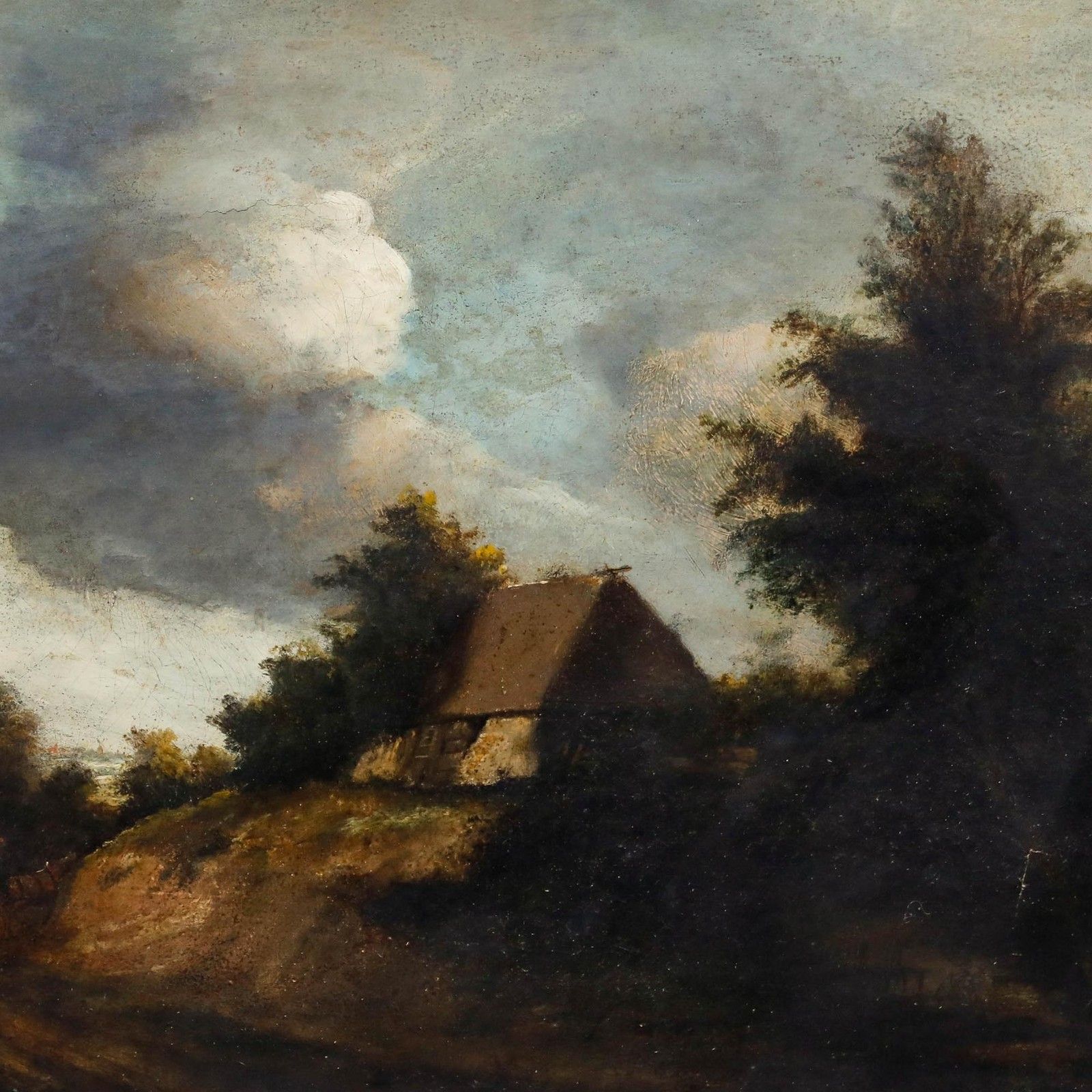 French School 19th Century Oil Cottage And Carriage photo Art