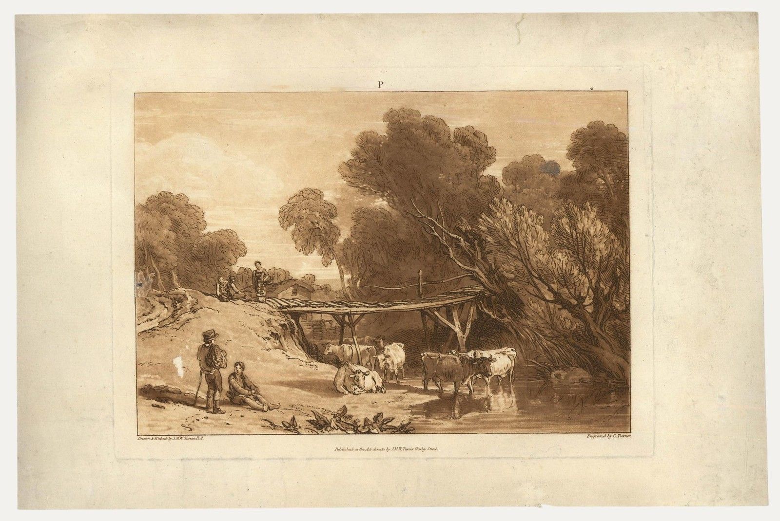 J.M.W. Turner (1775 1851) And C. Turner (1773 1857) Etching, Bridge And Cows