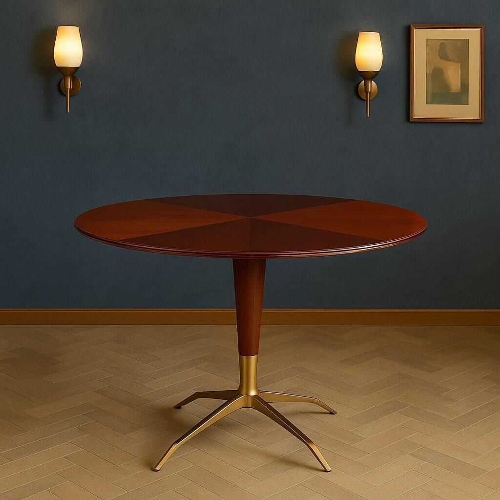 Vintage Table Mahogany Veneer Brass Design Italy 1950s 60s photo furniture