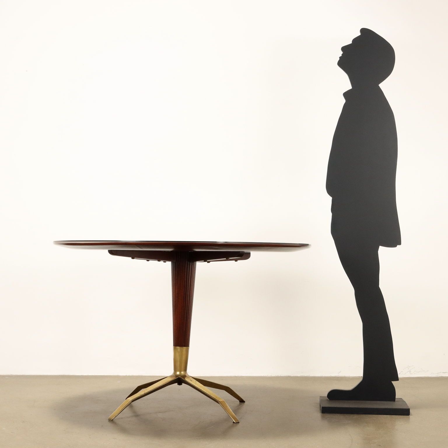 Vintage Table Mahogany Veneer Brass Design Italy 1950s 60s photo for sale