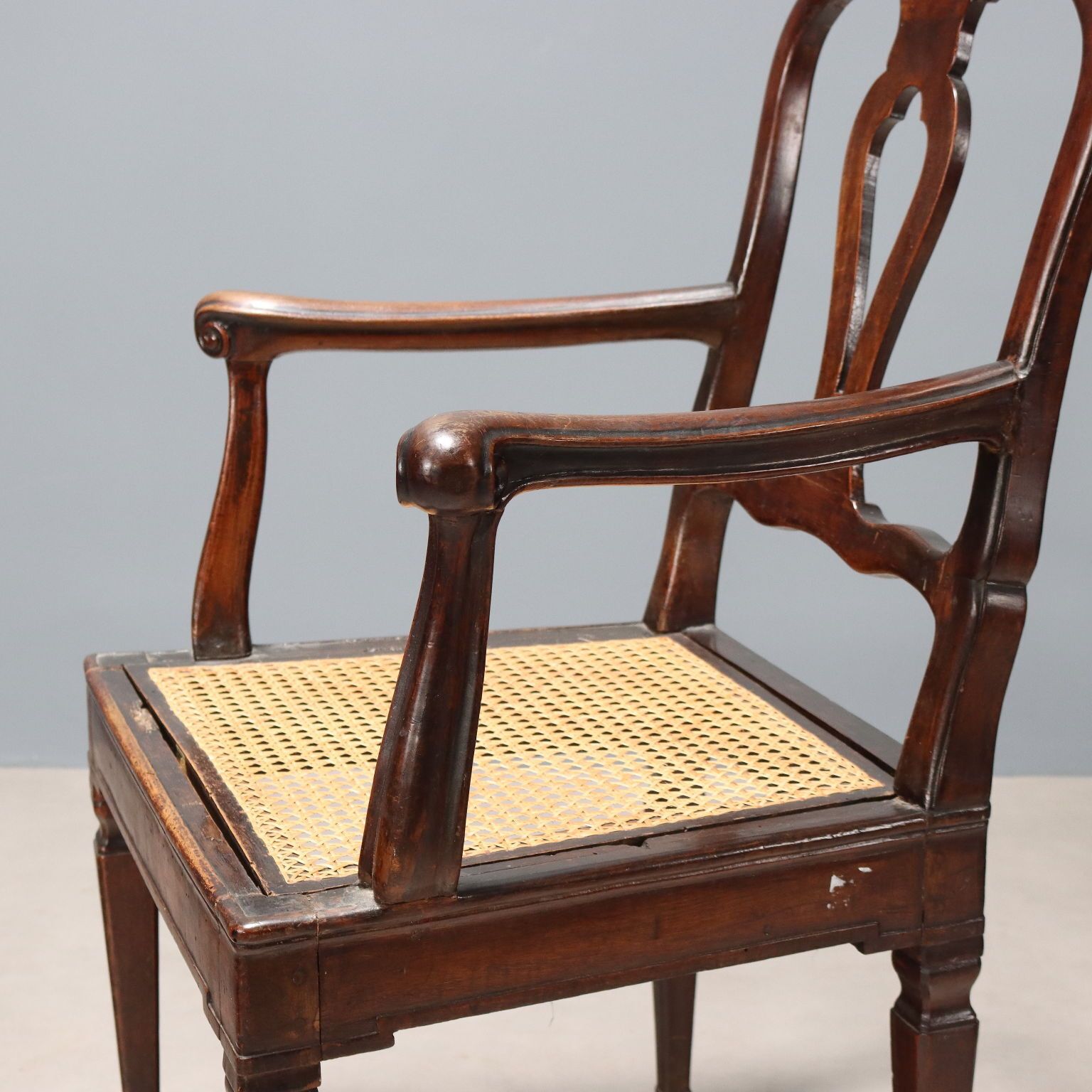 Antique Armchair Walnut Caned Seat Italy XVIII Century photo vinterior