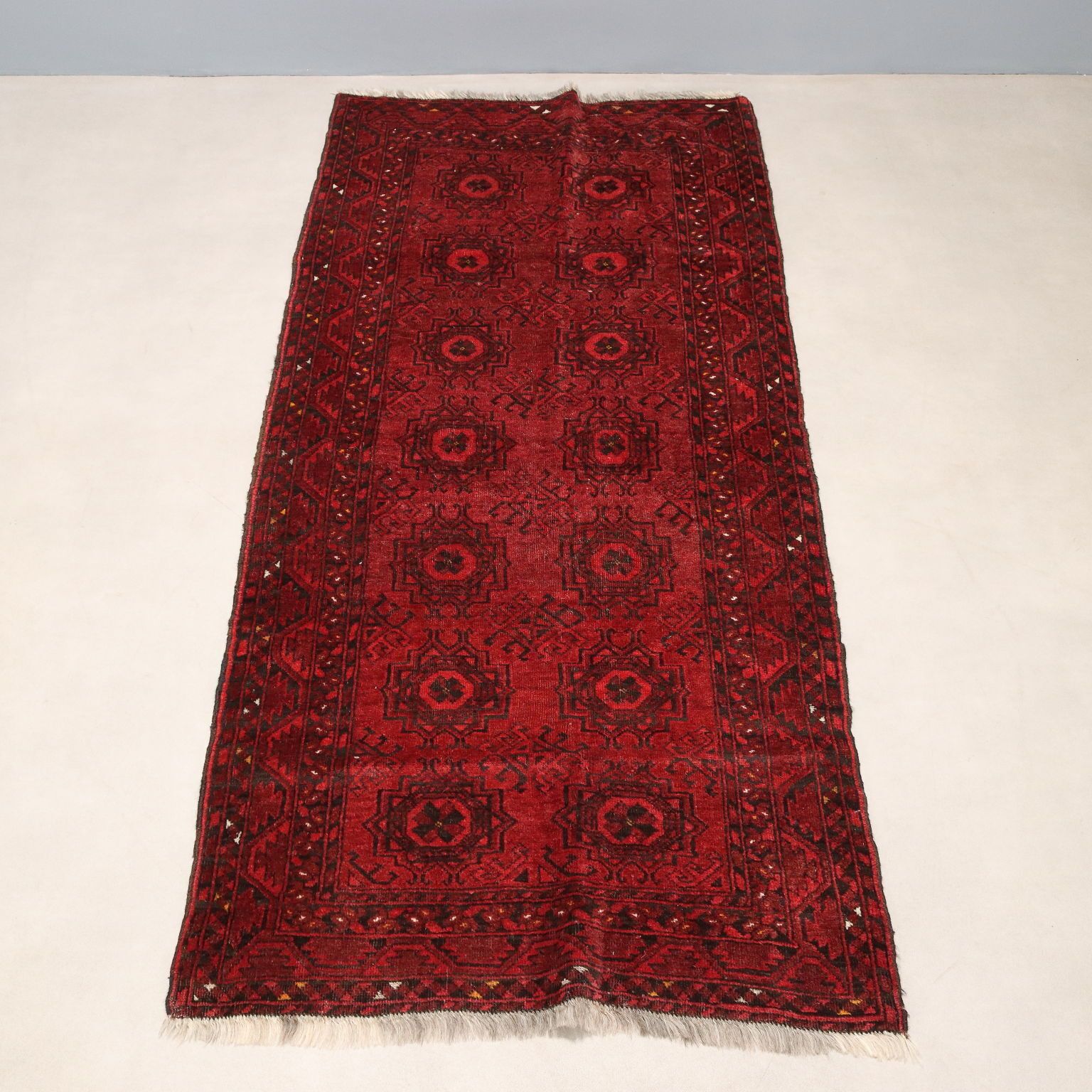 Antique Asian Rug Wool Heavy Knot 83 X 38 In photo for sale