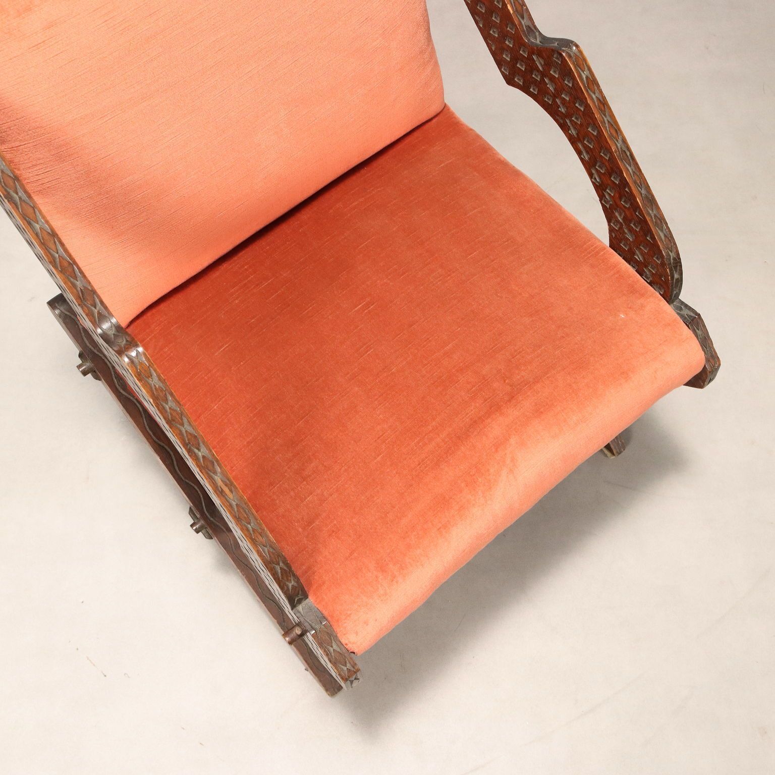 Vintage Armchair Wood Fabric Foam Design Italy 1960s photo vinterior
