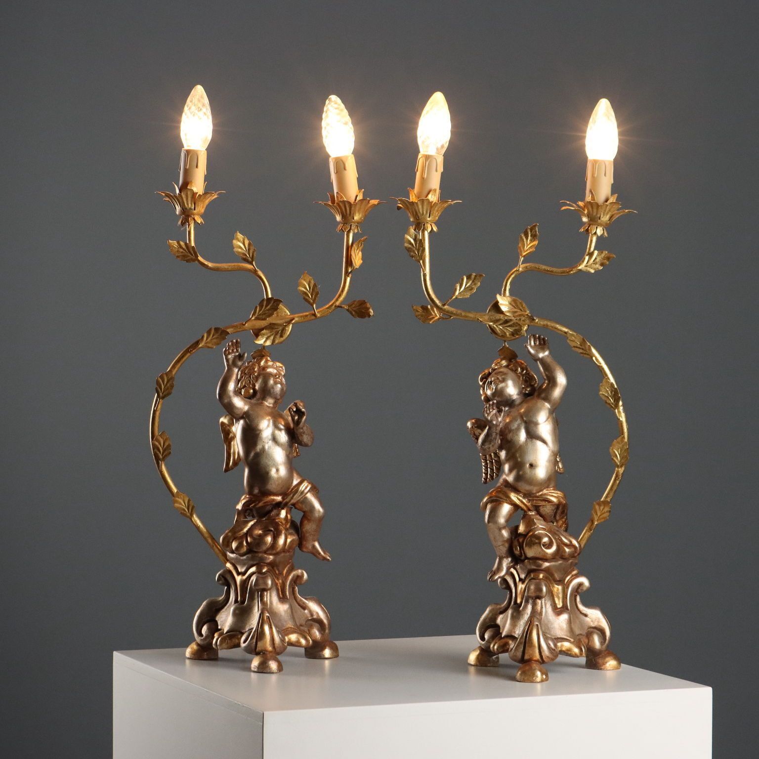 Antique Candelabra Gilded Carved Wood Italy XX Century
