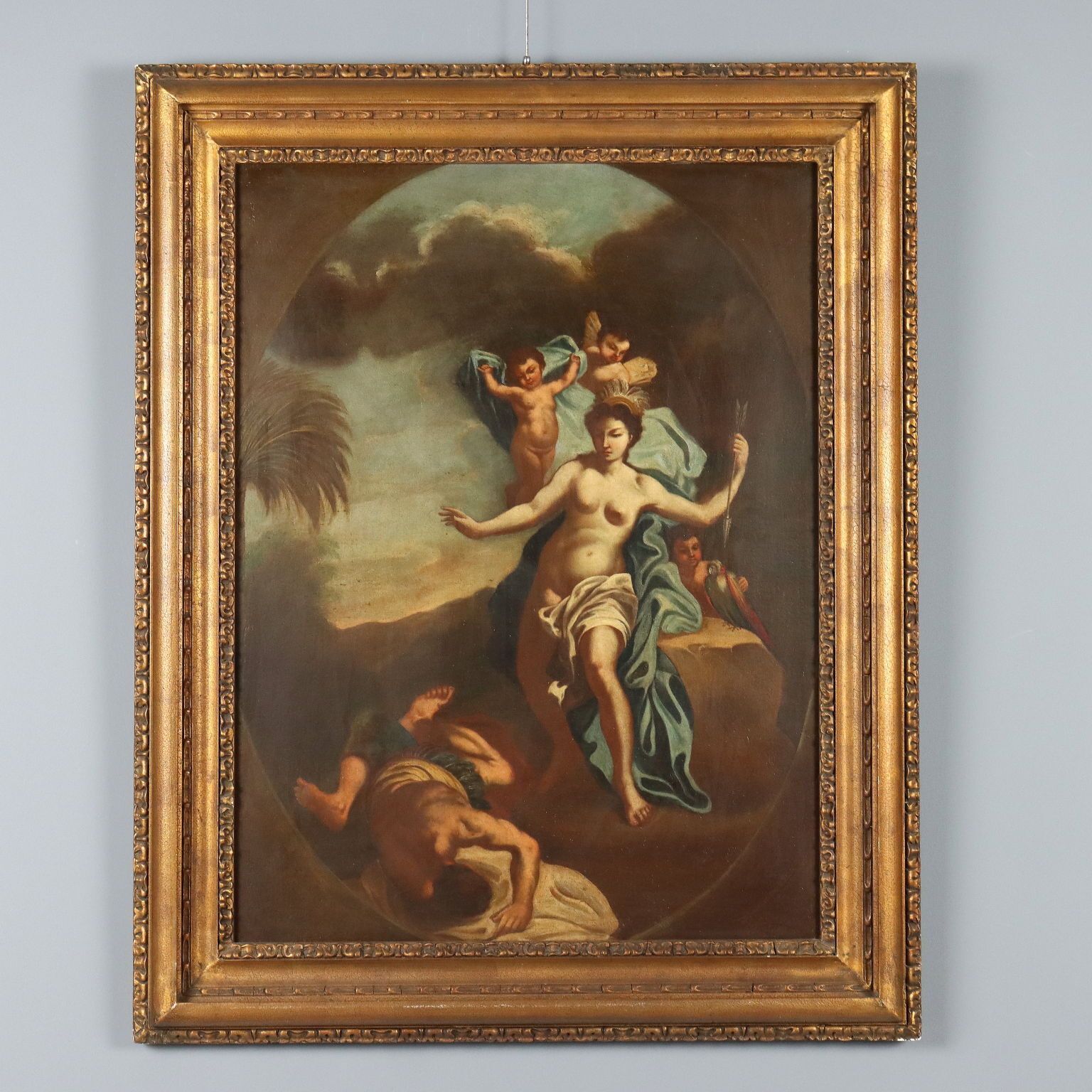 Antique Painting Allegory Of America Oil On Canvas XVIII Century