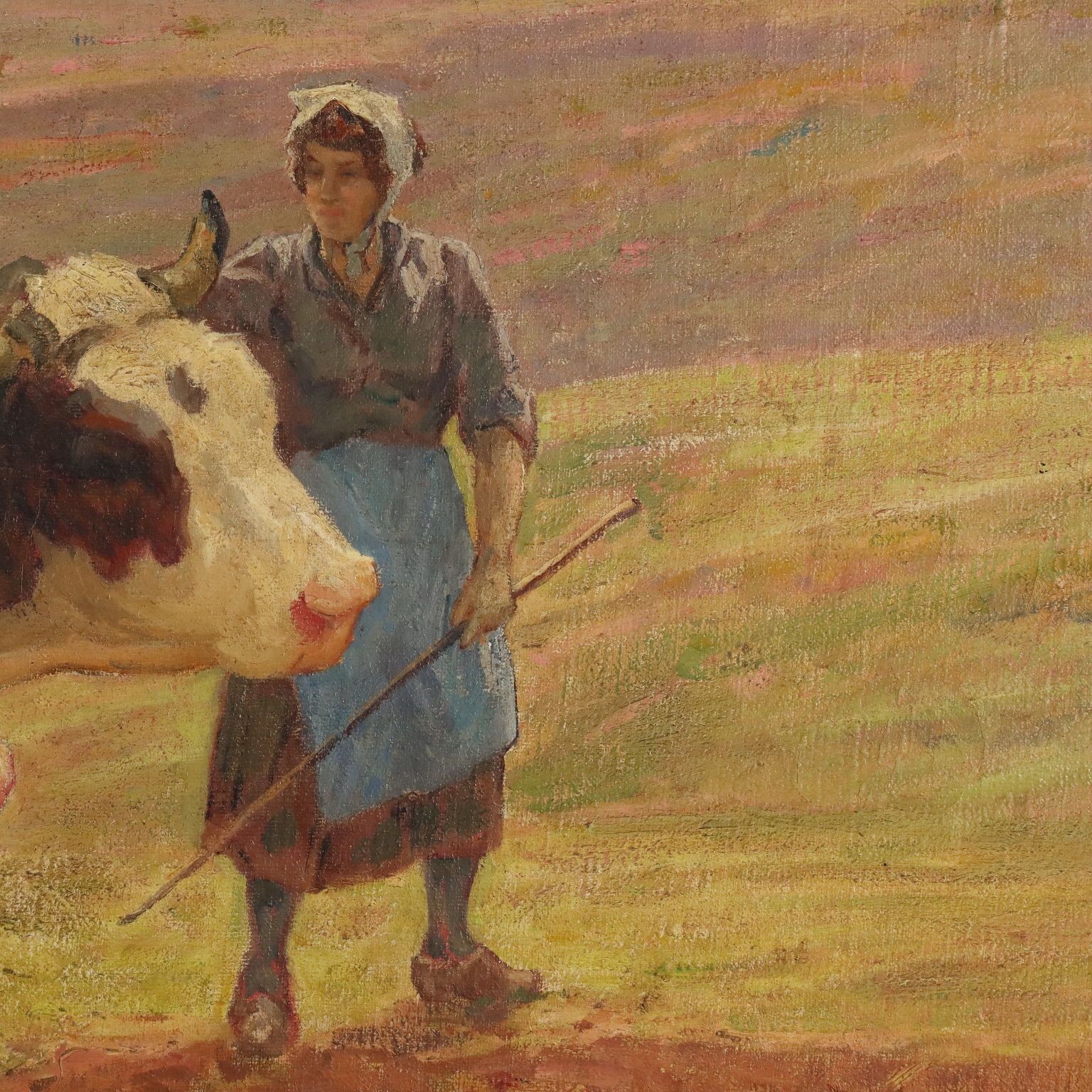 Antique Painting Signed Clovis Terraire Ploughing In Bugey '900 photo vinterior