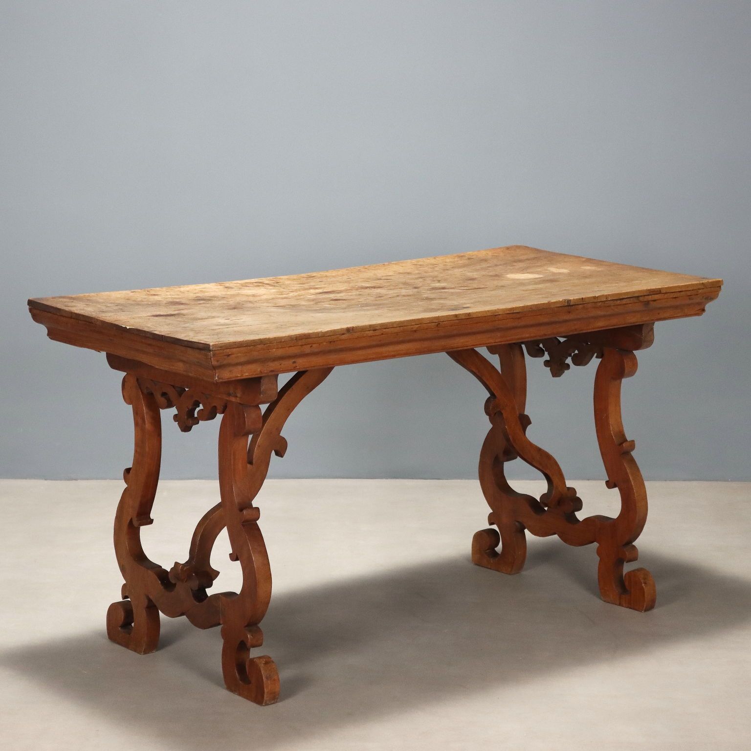 Antique Refectory Table Walnut Shaped Feet Italy XIX Century
