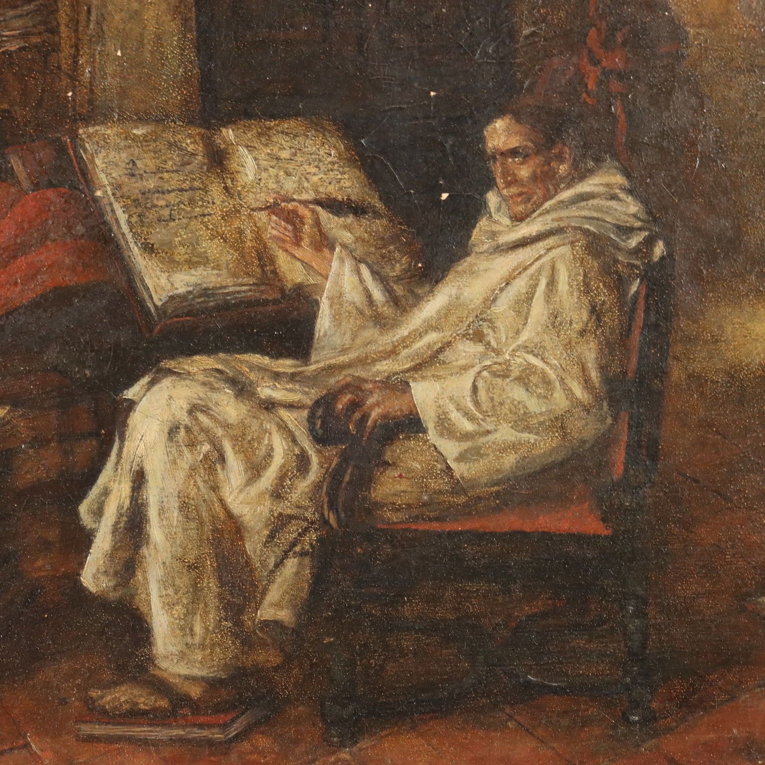 Antique Painting Signed Jeno Chemendy Monk XIX Century photo Art