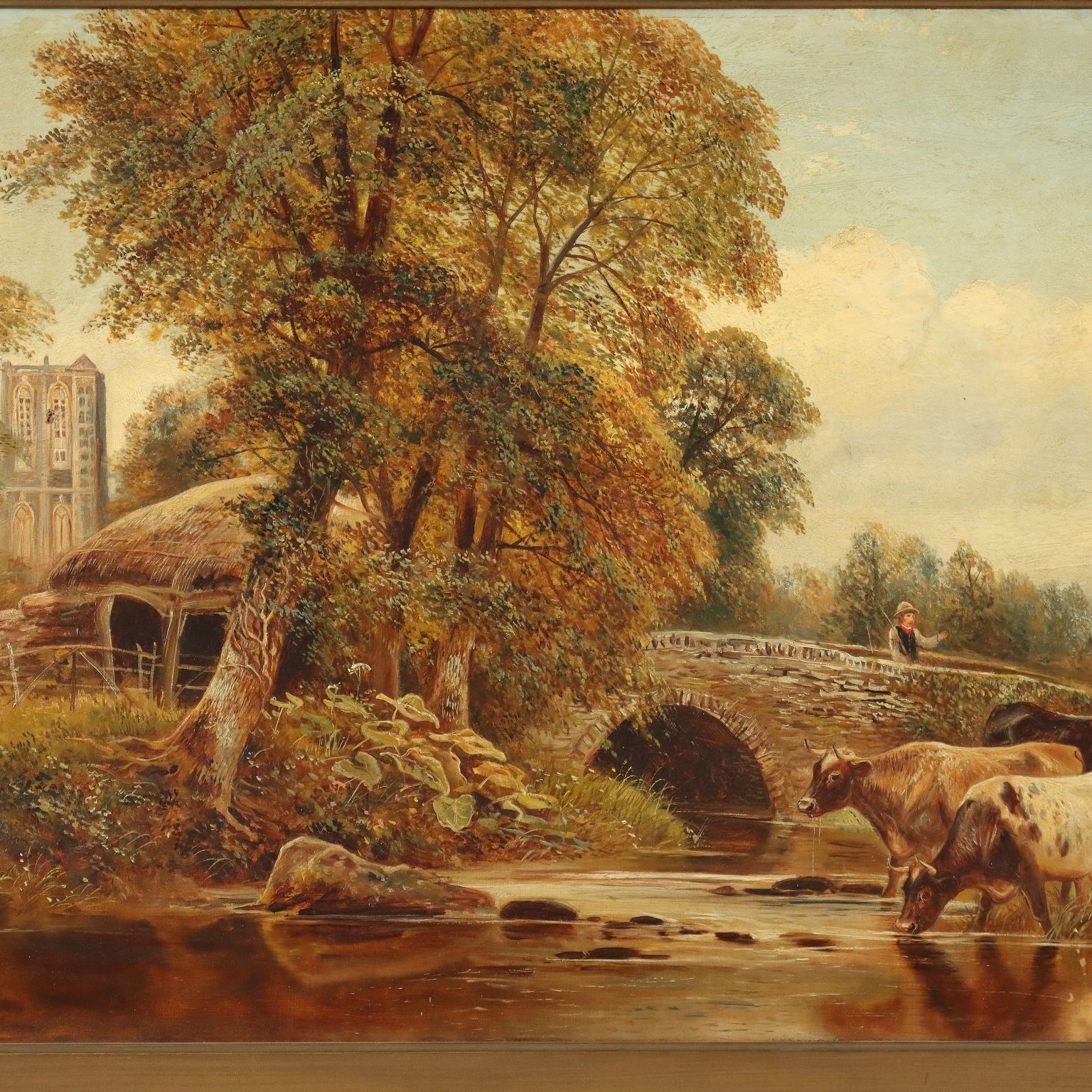 Antique Painting Landscape With Cows Oil On Canvas 1886 photo for sale